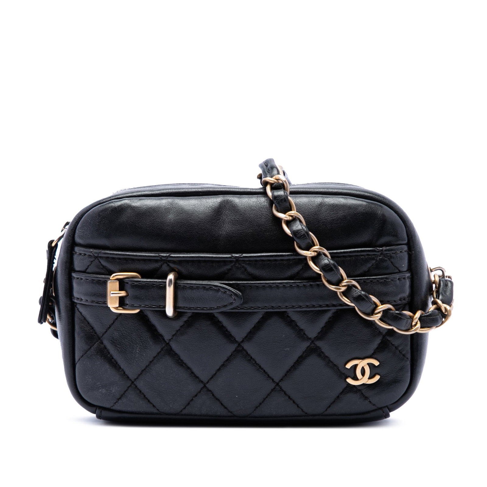 Chanel Buckle Camera Crossbody Bag Small Quilted Black Lambskin (1 of 6)