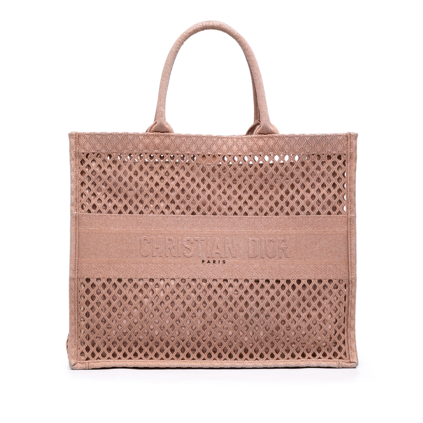 Dior Book Tote Large Pink Embroidered Mesh Fabric Bag (1 of 6)