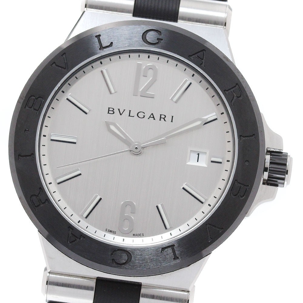 BVLGARI Diagono Ceramic DG42SC Automatic Date Mens Wristwatch: BVLGARI Diagono Ceramic DG42SC Automatic Date Mens Wristwatch BVLGARI Diagono Ceramic men's wristwatch with automatic movement and date display. This Swiss-made watch features a silver dial with a sta