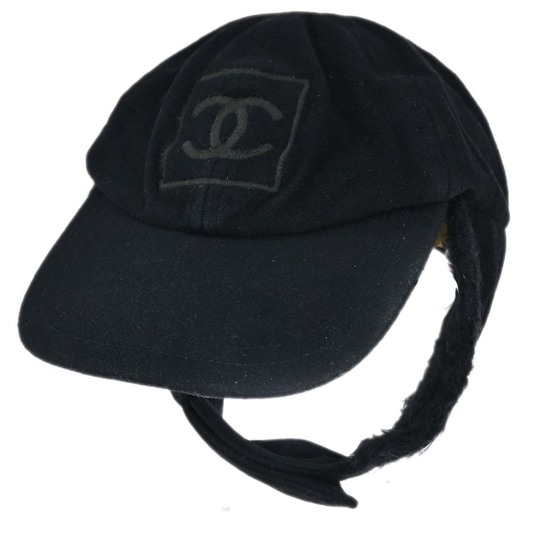 CHANEL Sport Line Black Trapper Hat Womens Size M: CHANEL Sport Line Black Trapper Hat Womens Size M Chanel Sport Line trapper hat in black for women, styled for casual wear with logo accents. This size M hat is in good condition with scuffs and dirt 