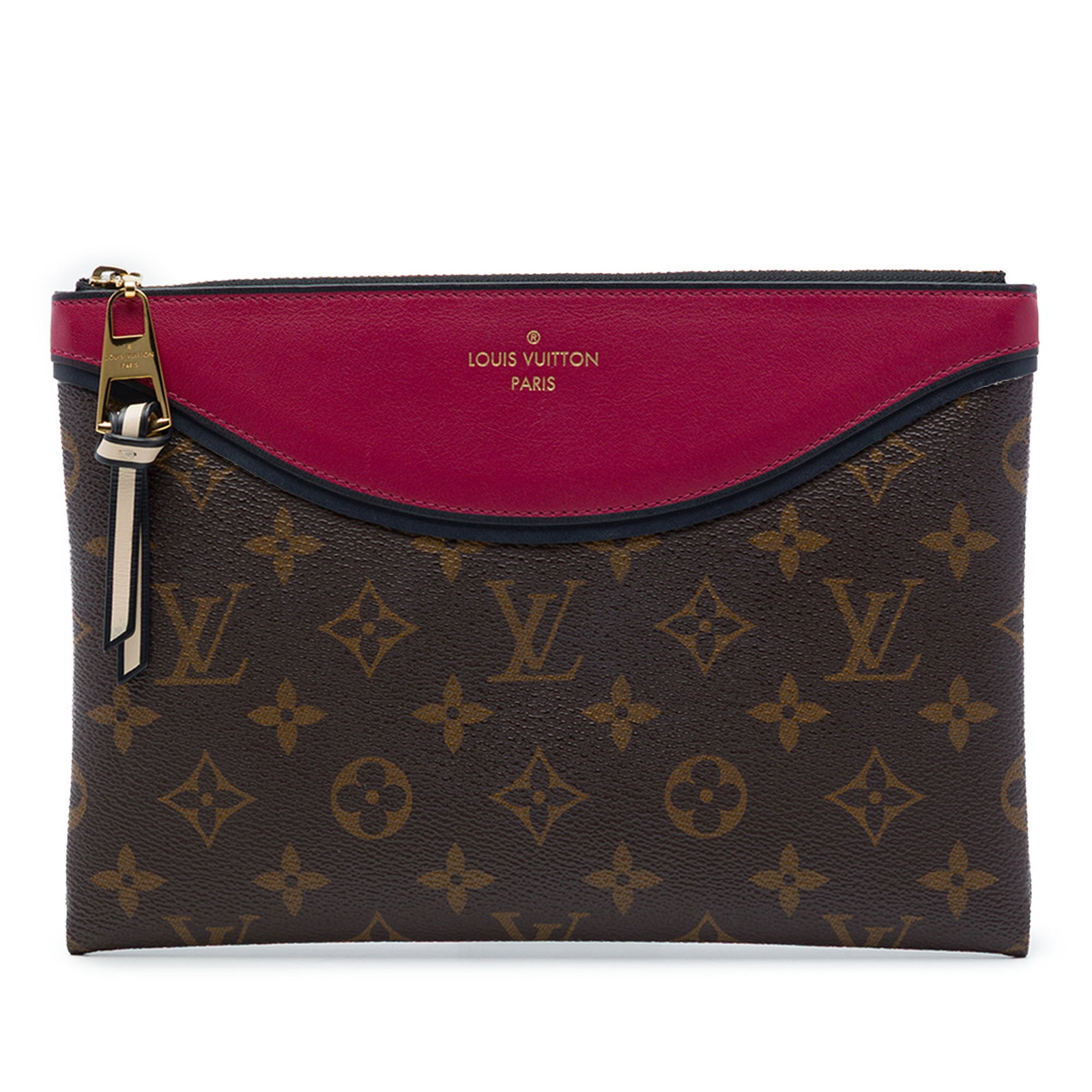 Louis Vuitton Tuileries Pochette Monogram Canvas Clutch Bag: Louis Vuitton Tuileries Pochette Monogram Canvas Clutch Bag Louis Vuitton Monogram Pochette Tuileries in brown monogram canvas with leather trim. This pouch-style bag features a top zip closure and in