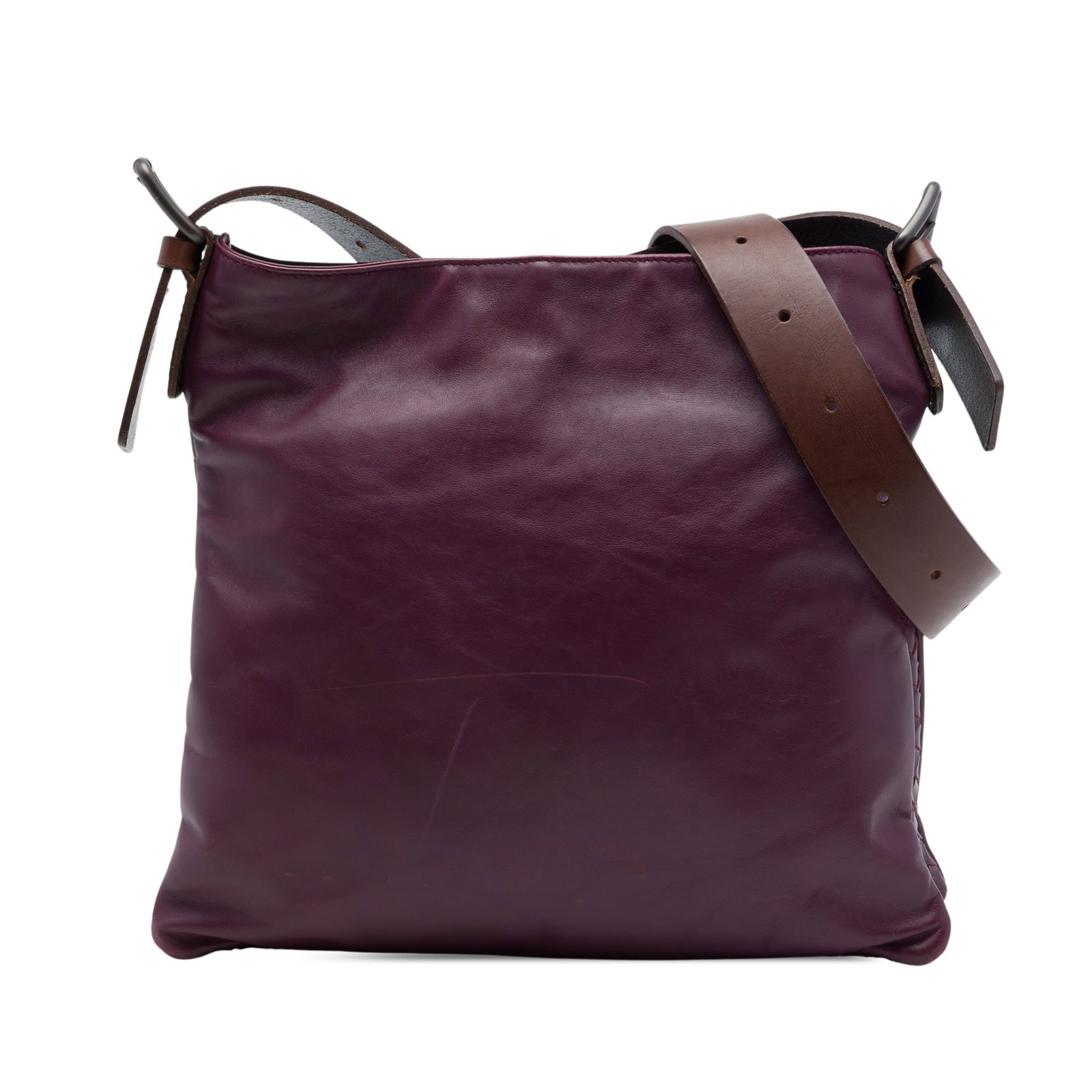 Bottega Veneta Intrecciato Nappa Leather Crossbody Bag Purple: Bottega Veneta Intrecciato Nappa Leather Crossbody Bag Purple Bottega Veneta Intrecciato Trimmed Nappa Crossbody in purple leather with woven leather trim. The bag features an adjustable flat leather 