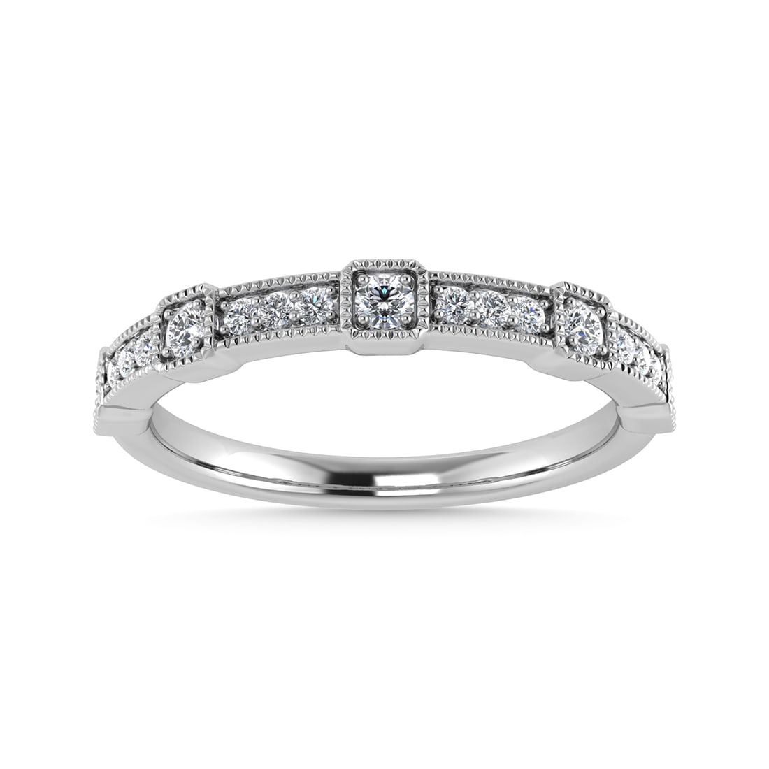Diamond 1/6 Ct.Tw. Stackable Band in 14K White Gold: Diamond 1/6 Ct.Tw. Stackable Band in 14K White Gold 14k White Gold Stone Color: G-h Stone Clarity: I1 Each ring is presented in standard size 6.5. Complimentary resizing is available between sizes 510