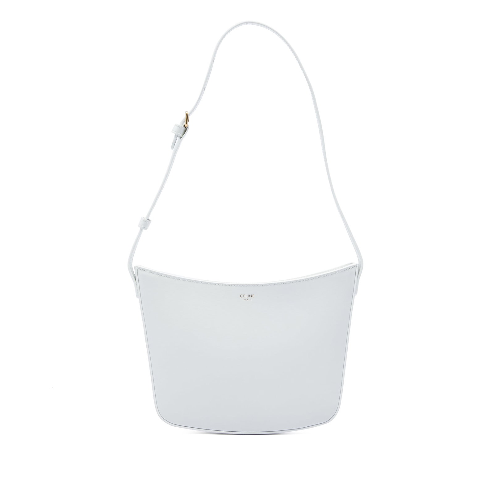 Celine Croque Medium Shoulder Bag in White Shiny Calfskin: Celine Croque Medium Shoulder Bag in White Shiny Calfskin Celine Medium Shiny Calfskin Croque Shoulder Bag in white leather. This shoulder bag features an adjustable flat leather strap and a top zip c