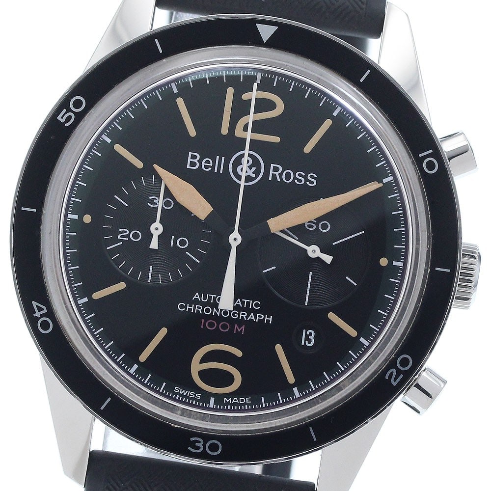 Bell & Ross BR126-94 men's automatic chronograph date watch: Bell & Ross BR126-94 men's automatic chronograph date watch Bell & Ross BR126-94 Vintage Officer Black men's wristwatch with an automatic movement and black dial. This chronograph model features a dat