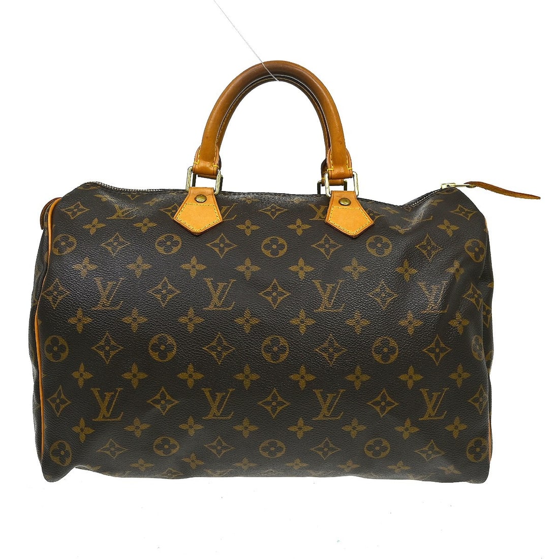 Louis Vuitton Speedy 35 Monogram Satchel Bag M41524: Louis Vuitton Speedy 35 Monogram Satchel Bag M41524 Vintage Louis Vuitton Speedy 35 handbag in Monogram canvas with leather trim and double handles. This satchel-style purse features a zip closure, br