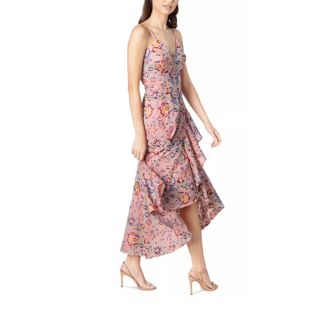 Dress The Population pink long fit and flare dress embroidered size L (1 of 3)