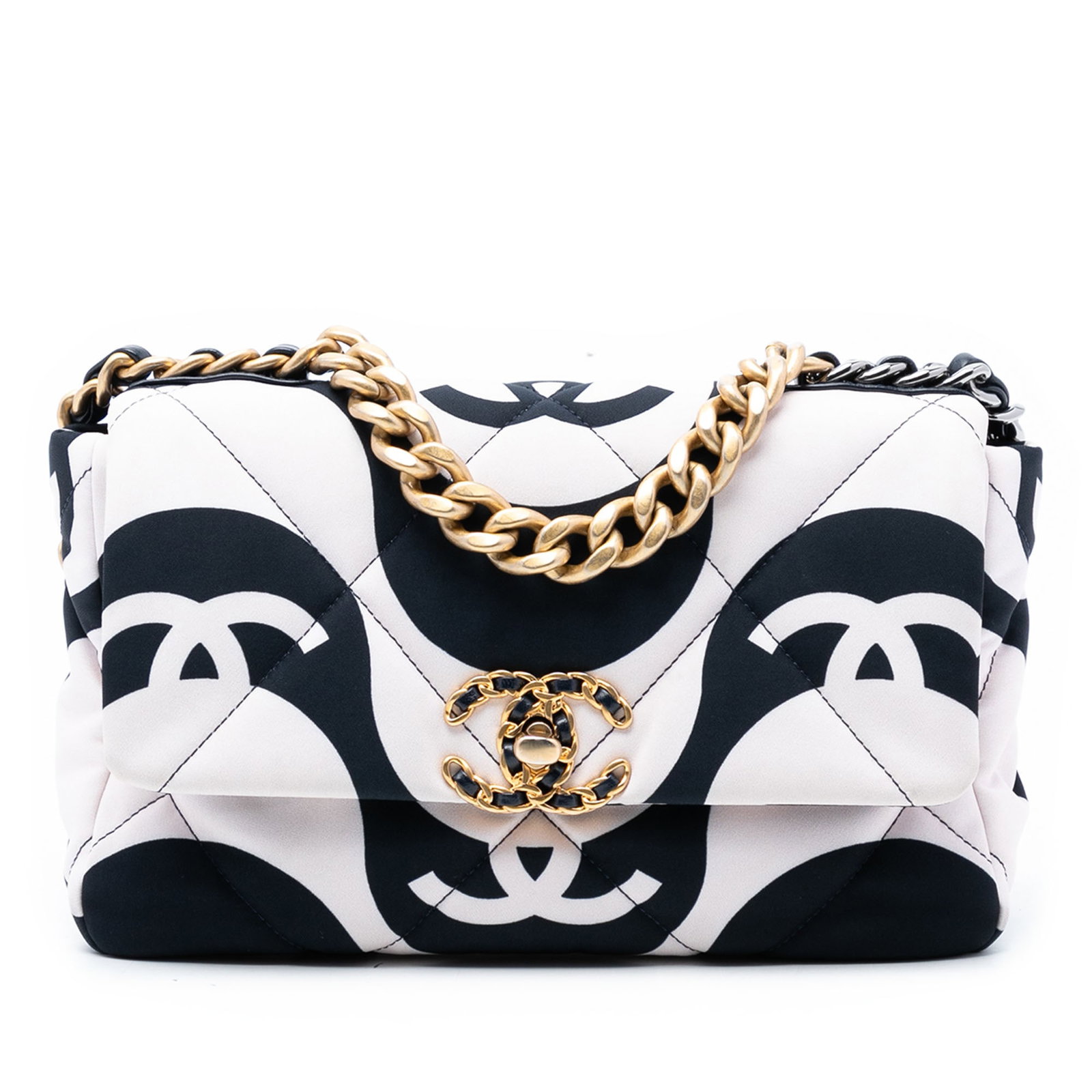 Chanel 19 Medium Flap Bag in Printed Quilted Silk with Chain Strap (1 of 8)