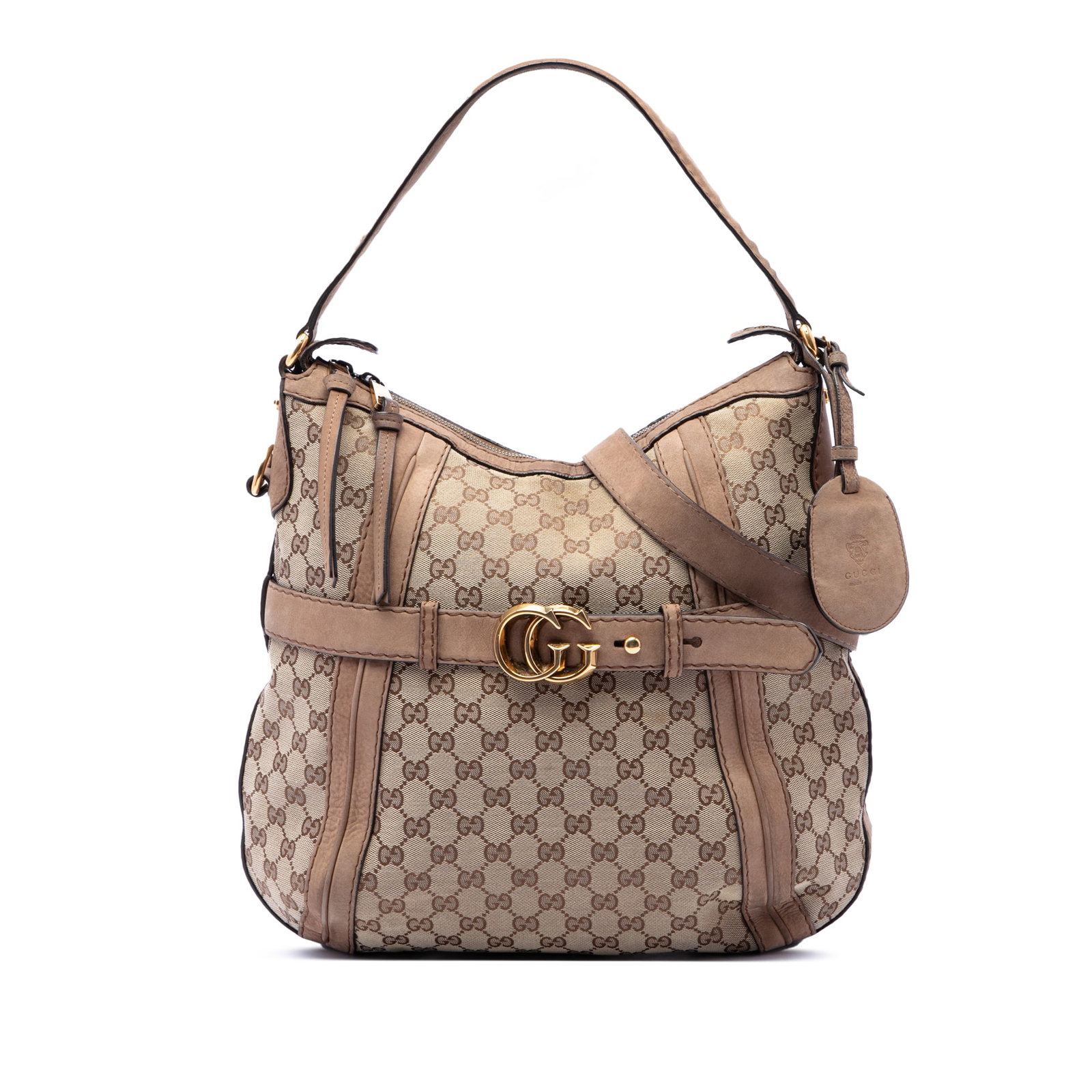 Gucci Running Satchel Medium GG Canvas Beige Leather Trim: Gucci Running Satchel Medium GG Canvas Beige Leather Trim A Gucci Medium GG Canvas Running Satchel crafted with a canvas body and leather trim. This satchel features a flat leather handle, a detachabl