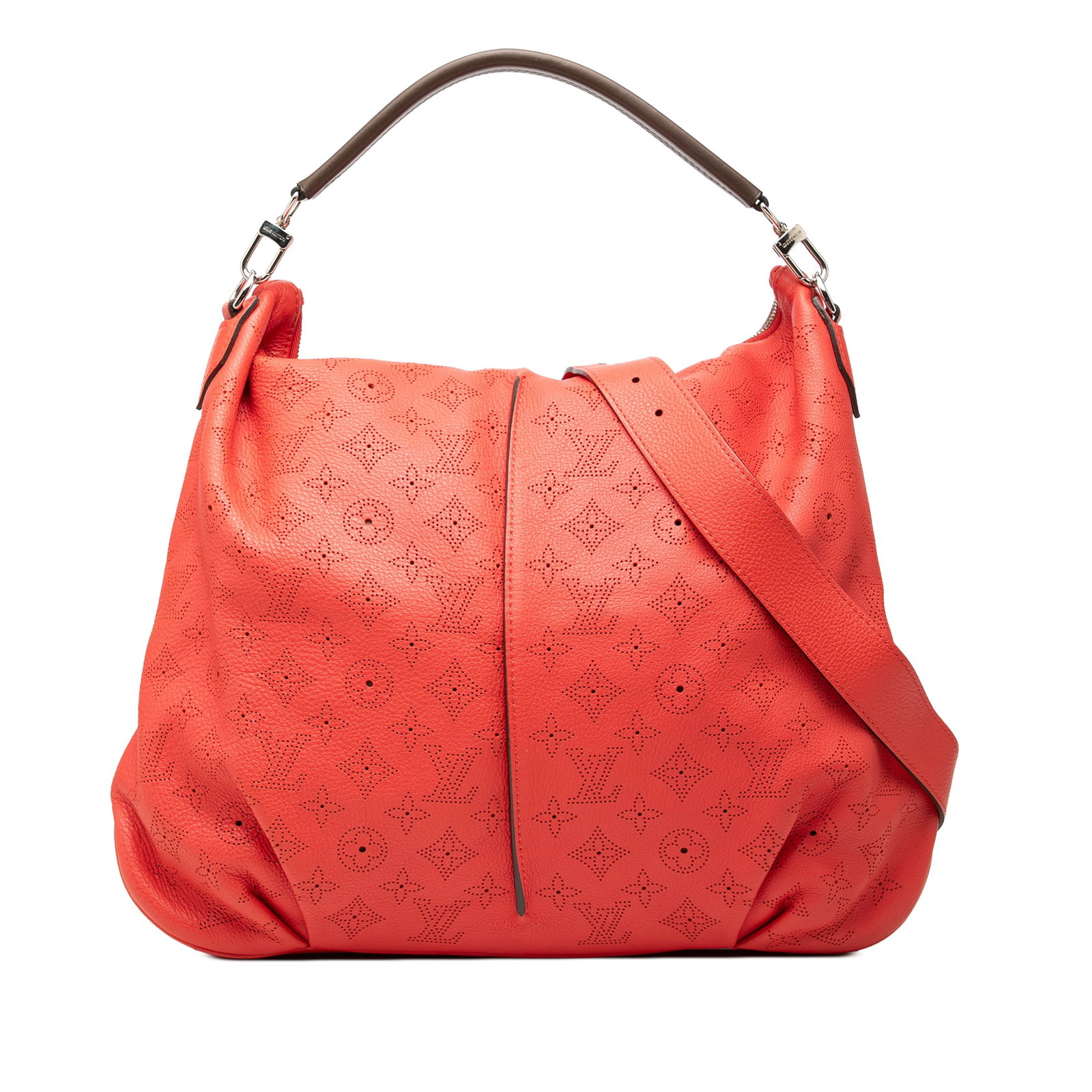 Louis Vuitton Selene MM Mahina Leather Shoulder Bag Red: Louis Vuitton Selene MM Mahina Leather Shoulder Bag Red A Louis Vuitton Monogram Mahina Selene MM handbag crafted in leather with a flat top handle, detachable flat strap, and two-way top zip closure.