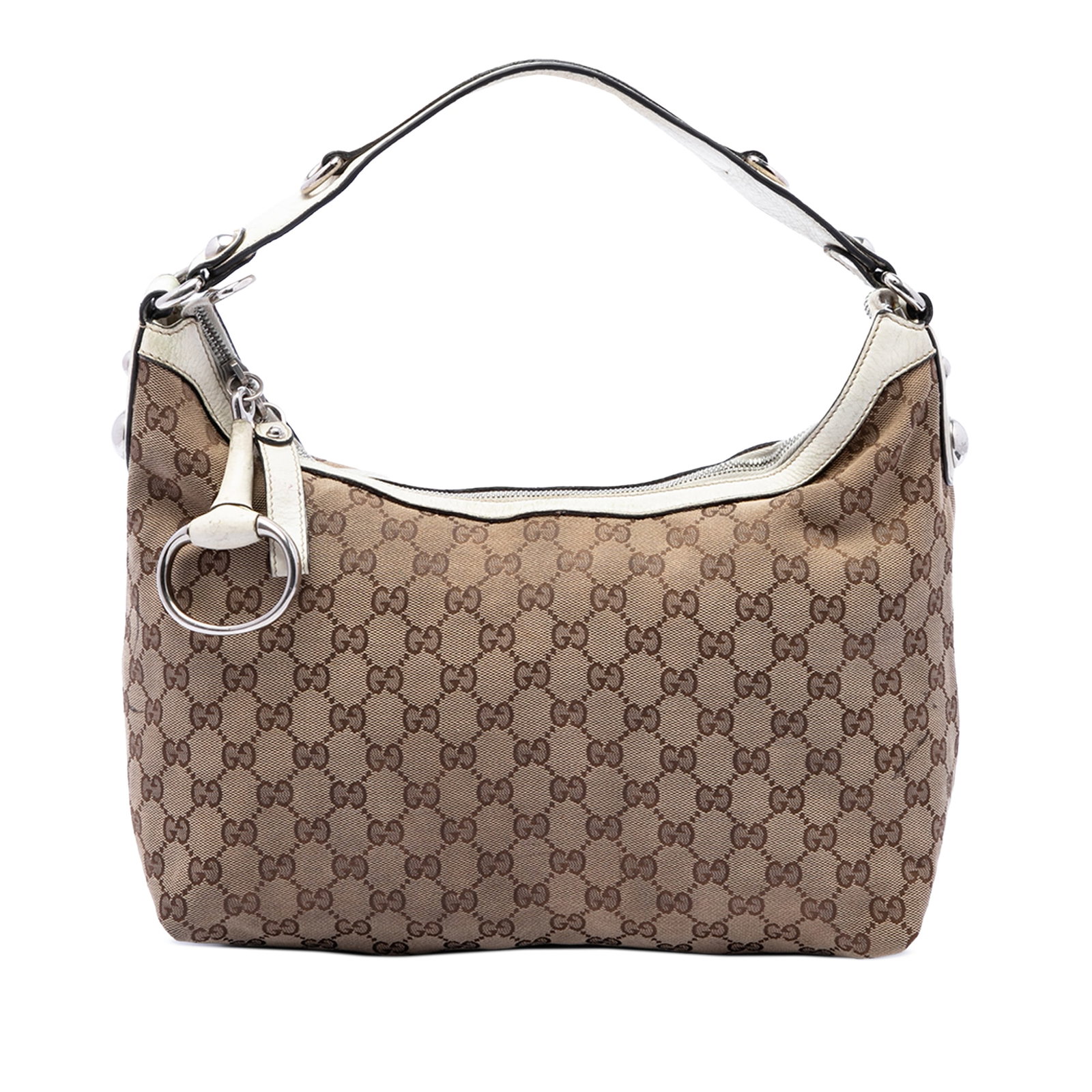 Gucci GG Canvas Icon Bit Satchel Beige Leather Trim Bag (1 of 6)