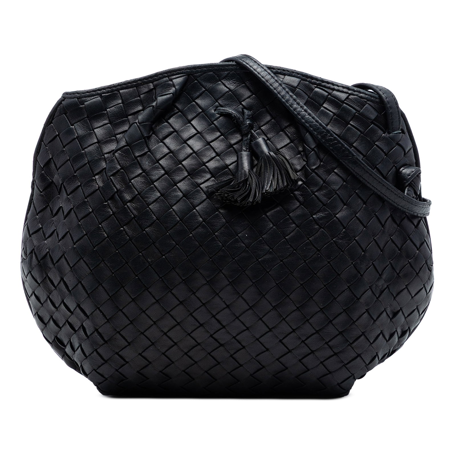 Black Leather Crossbody Bottega Veneta Nappa Intrecciato: Black Leather Crossbody Bottega Veneta Nappa Intrecciato Bottega Veneta Nappa Intrecciato crossbody bag in black woven nappa leather. This crossbody design features an adjustable flat leather strap, a