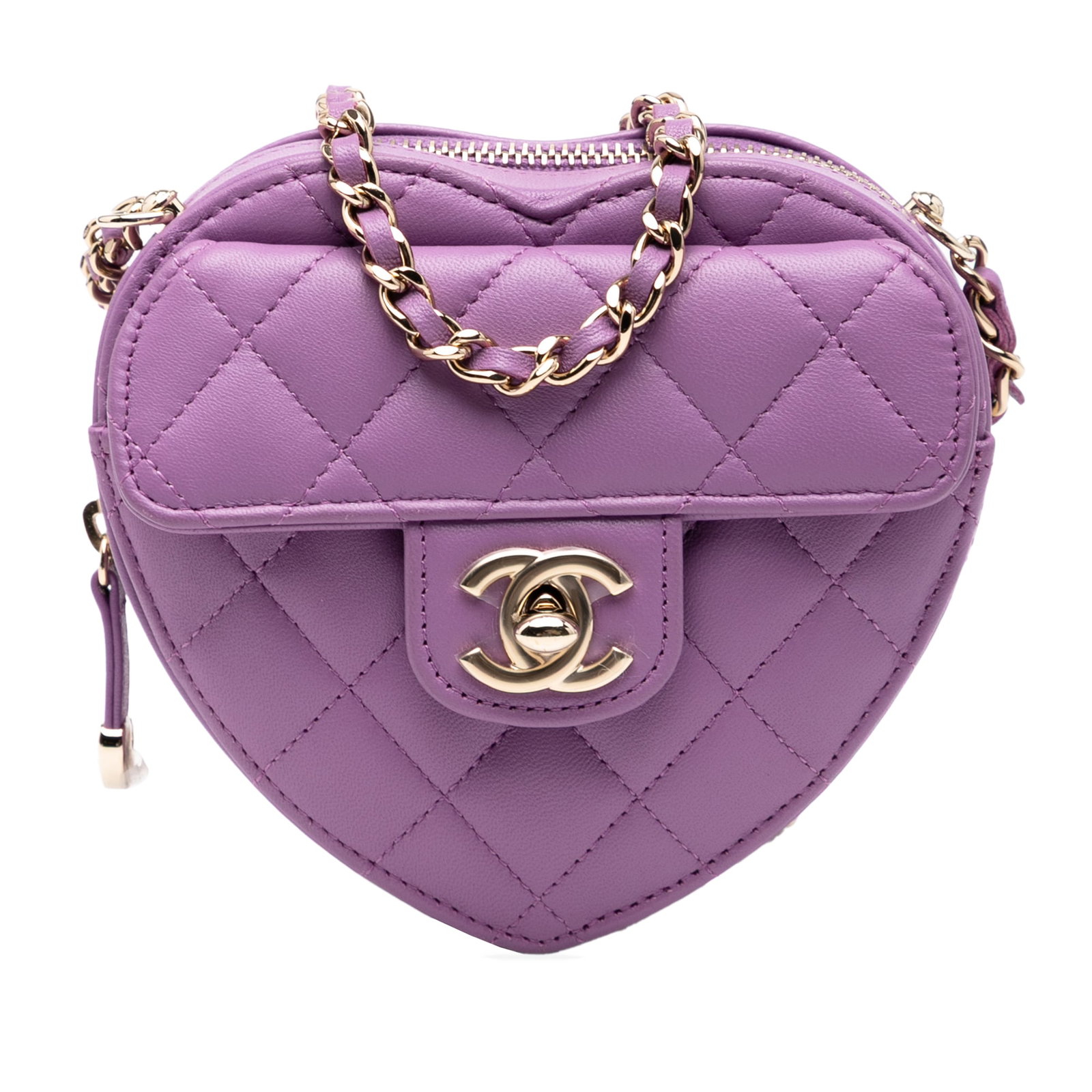 Chanel Mini Lambskin CC Love Heart Crossbody Bag Purple: Chanel Mini Lambskin CC Love Heart Crossbody Bag Purple Introducing the Chanel Mini Lambskin CC in Love Heart Crossbody, a luxurious accessory that seamlessly blends style and functionality. This exqu