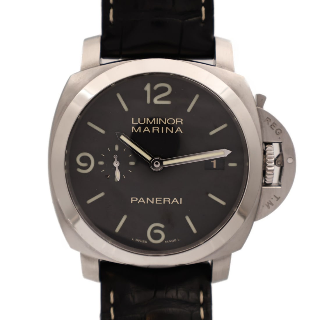 PANERAI PAM00312 Luminor Marina mens automatic wristwatch black steel: PANERAI PAM00312 Luminor Marina mens automatic wristwatch black steel Panerai Luminor Marina PAM00312 automatic wristwatch with a black dial and stainless steel case. This men's watch includes a stora