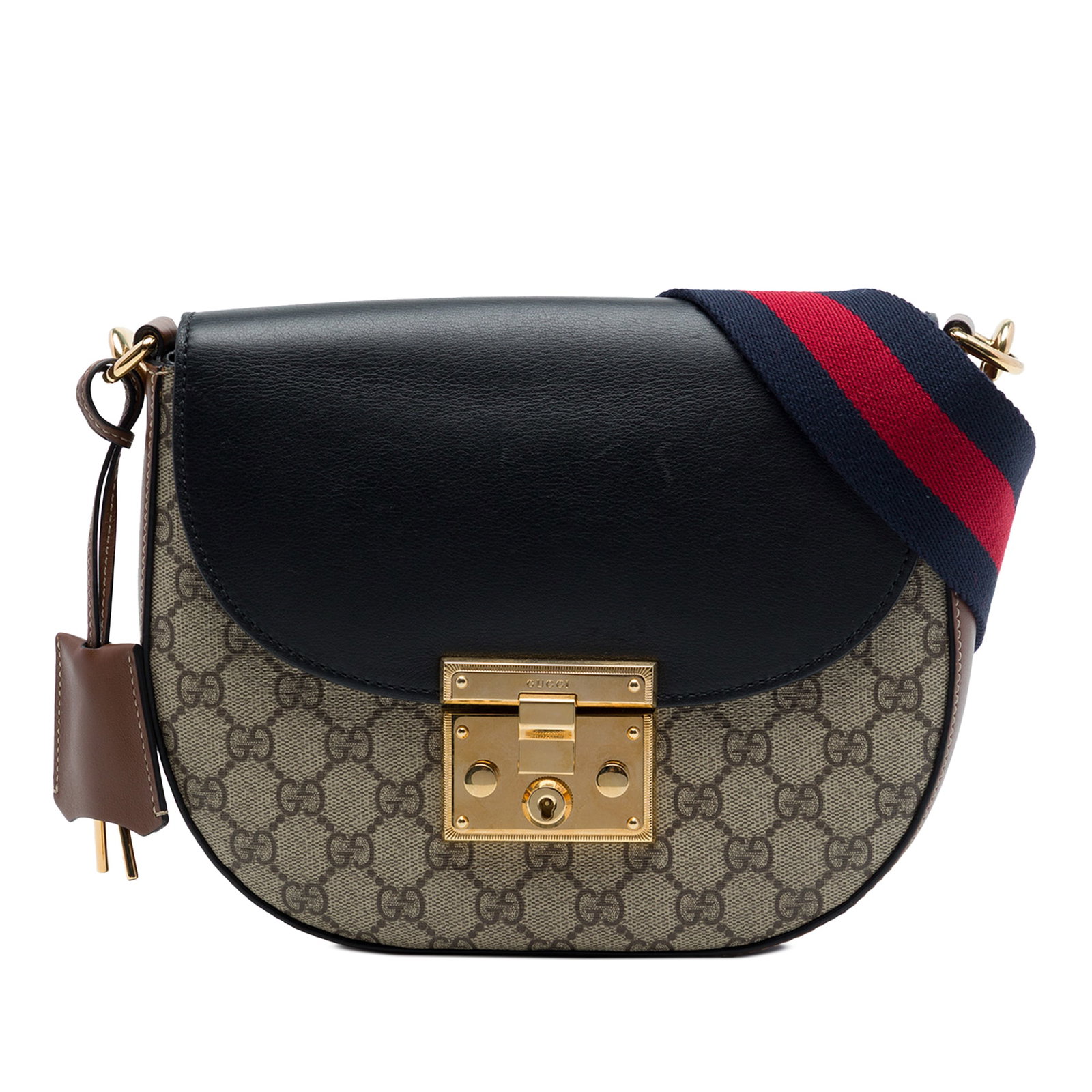 Gucci Padlock Crossbody Bag GG Supreme Web Beige: Gucci Padlock Crossbody Bag GG Supreme Web Beige Gucci GG Supreme Web Padlock Crossbody bag crafted with a coated canvas and leather body. It features a detachable flat web canvas strap and a front fl