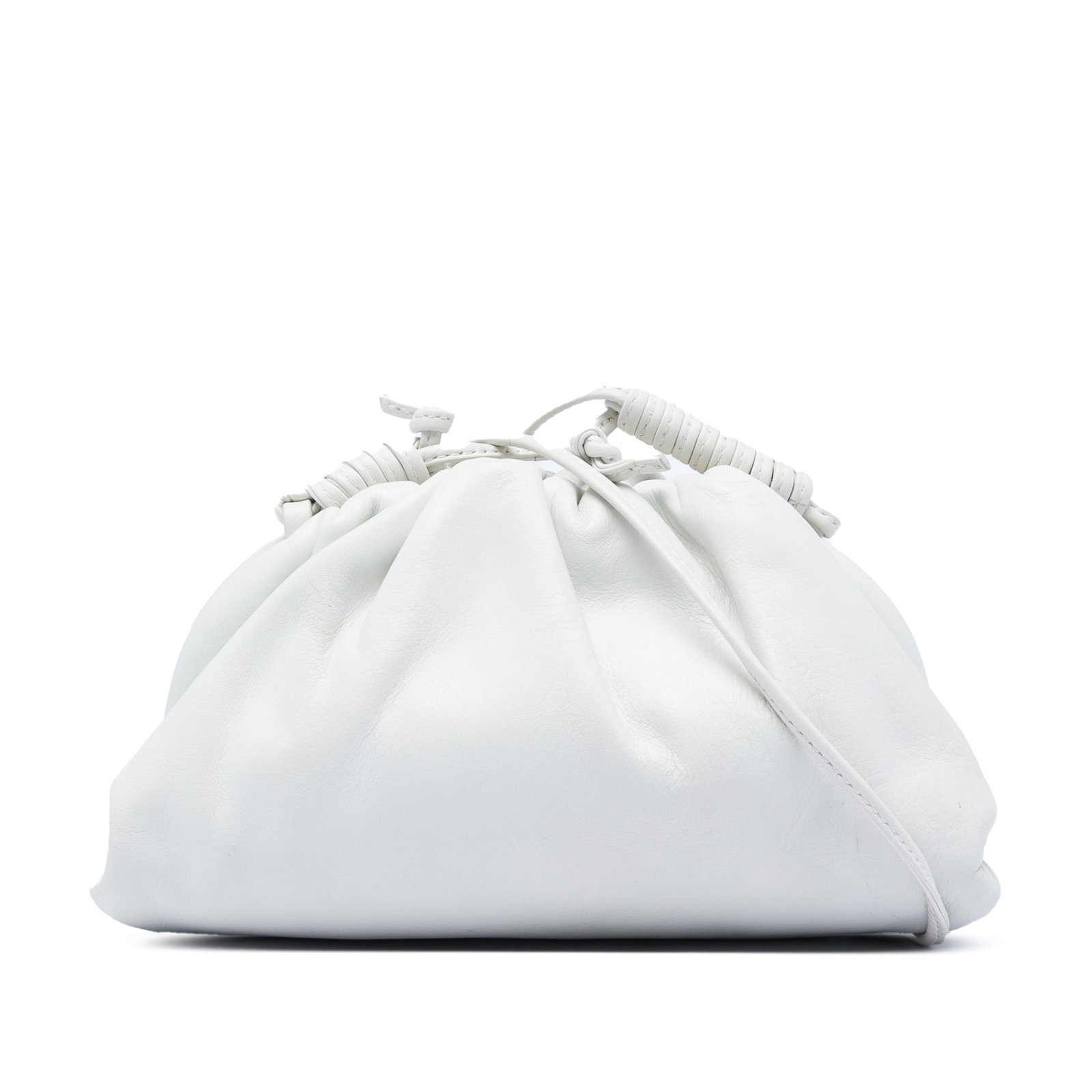 Bottega Veneta The Mini Pouch White Lambskin Crossbody Bag: Bottega Veneta The Mini Pouch White Lambskin Crossbody Bag Bottega Veneta The Mini Pouch Crossbody in white lambskin leather. This crossbody bag features a leather body, a leather strap, and a magneti