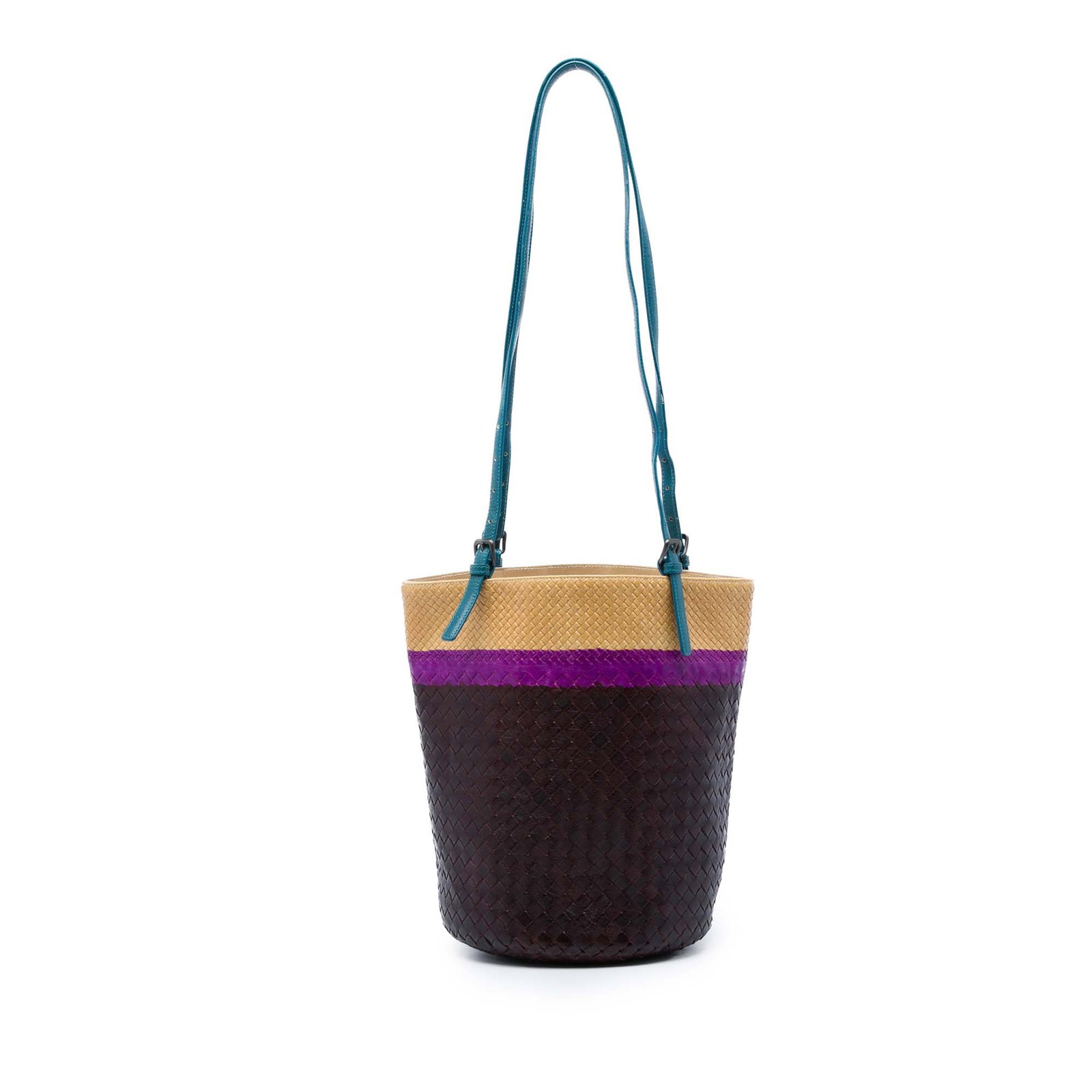 Bottega Veneta Acquarello Intrecciato Nappa Leather Bucket Bag: Bottega Veneta Acquarello Intrecciato Nappa Leather Bucket Bag Bottega Veneta bucket bag crafted in woven nappa leather with an open top, adjustable flat leather straps, and interior zip and slip pock