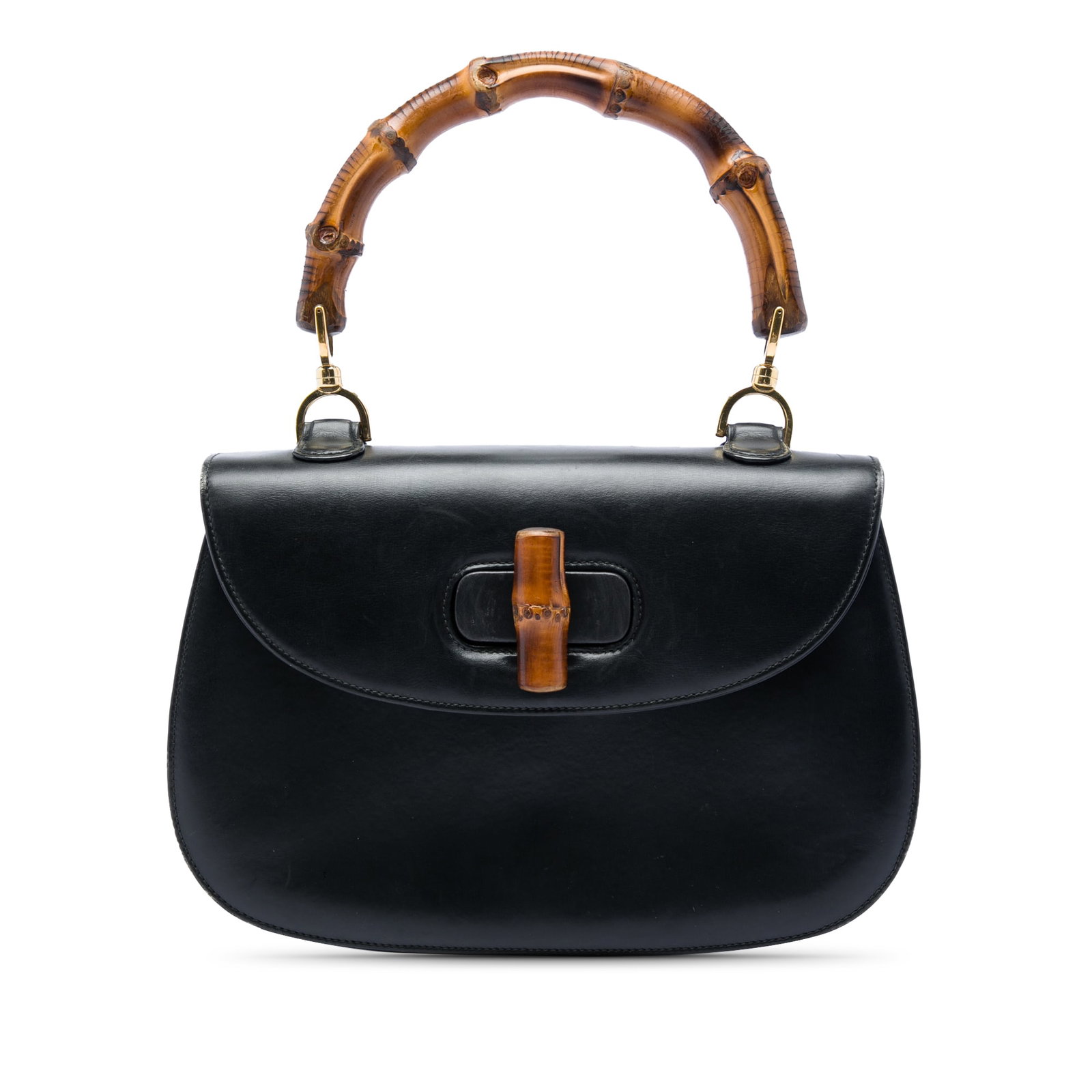 Gucci Calfskin Bamboo Night Leather Flap Bag Black (1 of 5)