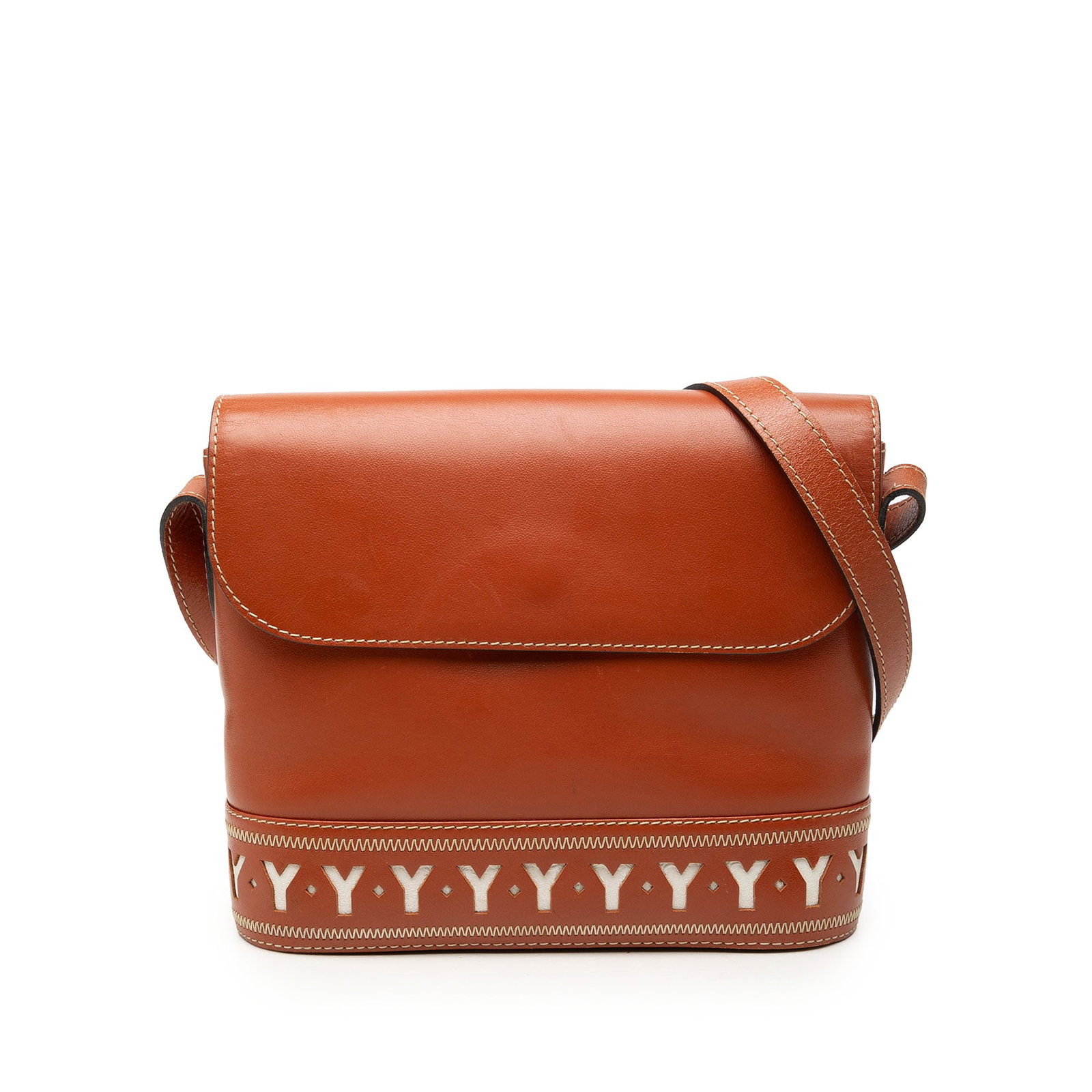 Saint Laurent Y Cut Out Leather Shoulder Bag Brown: Saint Laurent Y Cut Out Leather Shoulder Bag Brown Saint Laurent Calfskin Y Cut Out Shoulder Bag in brown leather. This shoulder bag features a flat leather shoulder strap, a front flap with magnetic 