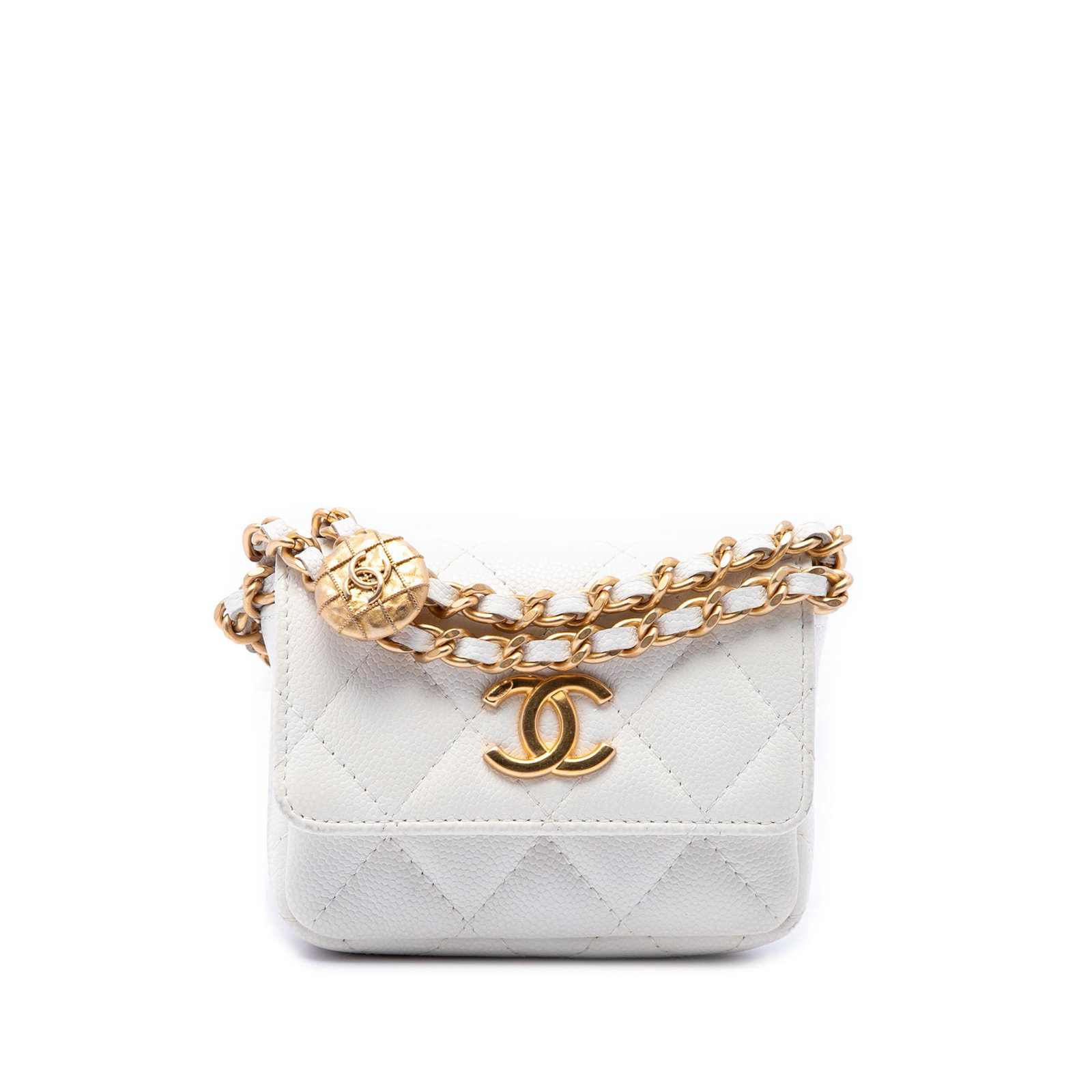 Chanel Twist Your Buttons Quilted Caviar Leather Chain Belt Bag: Chanel Twist Your Buttons Quilted Caviar Leather Chain Belt Bag Compact and distinctive, this Chanel belt bag is crafted in white quilted caviar leather with a chain link strap and leather guard. The 