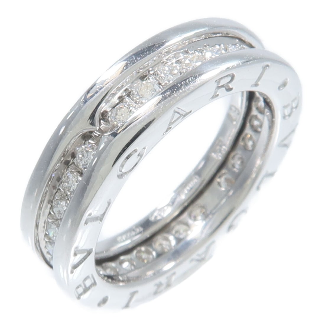 BVLGARI B-zero1 18K White Gold Diamond Ring Size 4.75: BVLGARI B-zero1 18K White Gold Diamond Ring Size 4.75 A BVLGARI B-zero1 diamond ring in 18K white gold, presented in a clear finish and designed for women. The ring is size 4.75, with a 4 mm (1.6 in) 