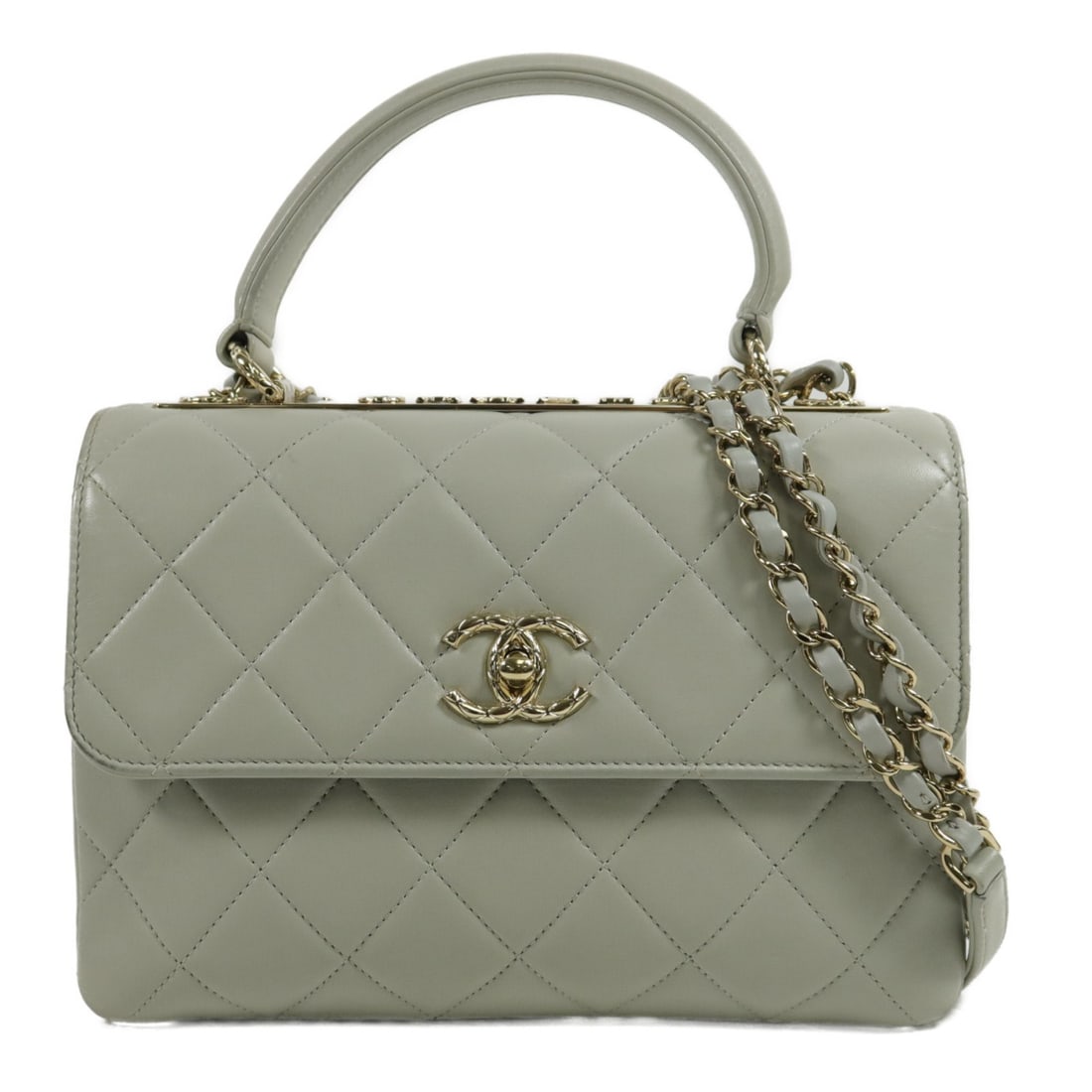 CHANEL A92236 Trendy CC 2way Shoulder Bag Green Lambskin: CHANEL A92236 Trendy CC 2way Shoulder Bag Green Lambskin Chanel Trendy CC shoulder bag in green lambskin leather with a top handle and shoulder strap for 2-way carry. This women's bag features a turn-