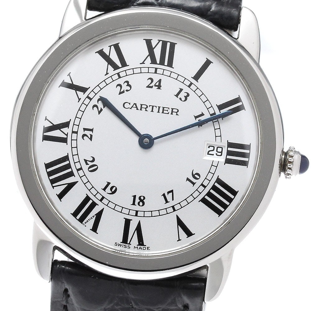 Cartier Ronde Solo LM mens quartz wristwatch date ref W6700255: Cartier Ronde Solo LM mens quartz wristwatch date ref W6700255 Cartier Ronde Solo LM men's wristwatch with a quartz movement and date display. This Swiss-made watch features a stainless steel case, si