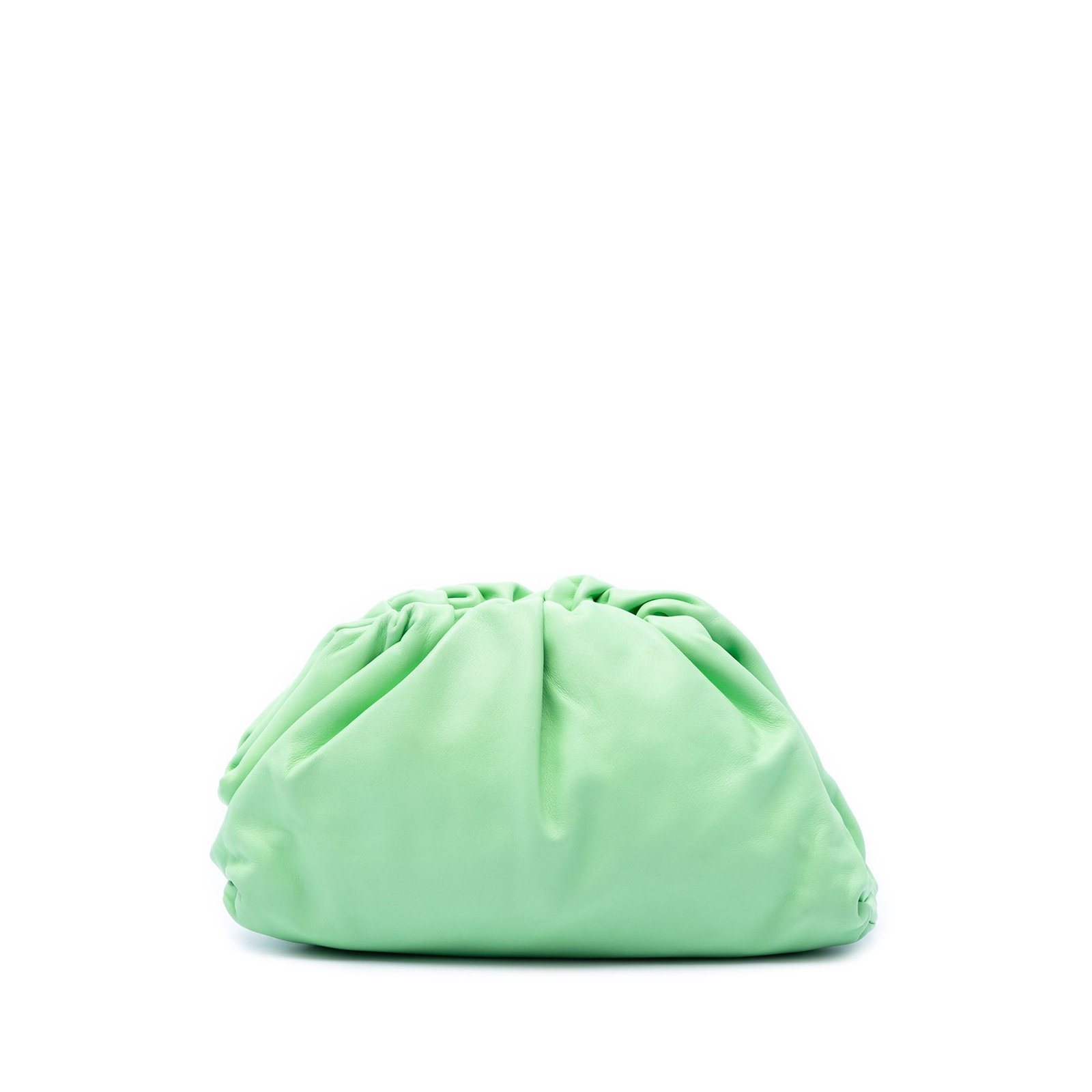 Green Leather Clutch Bottega Veneta Teen Pouch: Green Leather Clutch Bottega Veneta Teen Pouch A Bottega Veneta Teen Lambskin Pouch in green leather with a magnetic snap top closure. Made in Italy, this bag has a soft, streamlined silhouette and sh