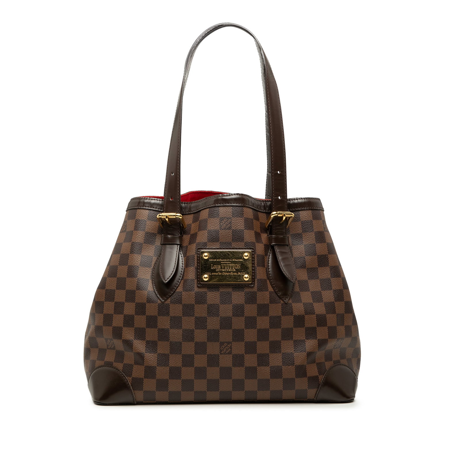 Louis Vuitton Hampstead MM Damier Ebene Brown Handbag: Louis Vuitton Hampstead MM Damier Ebene Brown Handbag Louis Vuitton Hampstead MM in Damier Ebene canvas with leather trim and flat leather handles. This open-top bag features interior zip and slip poc