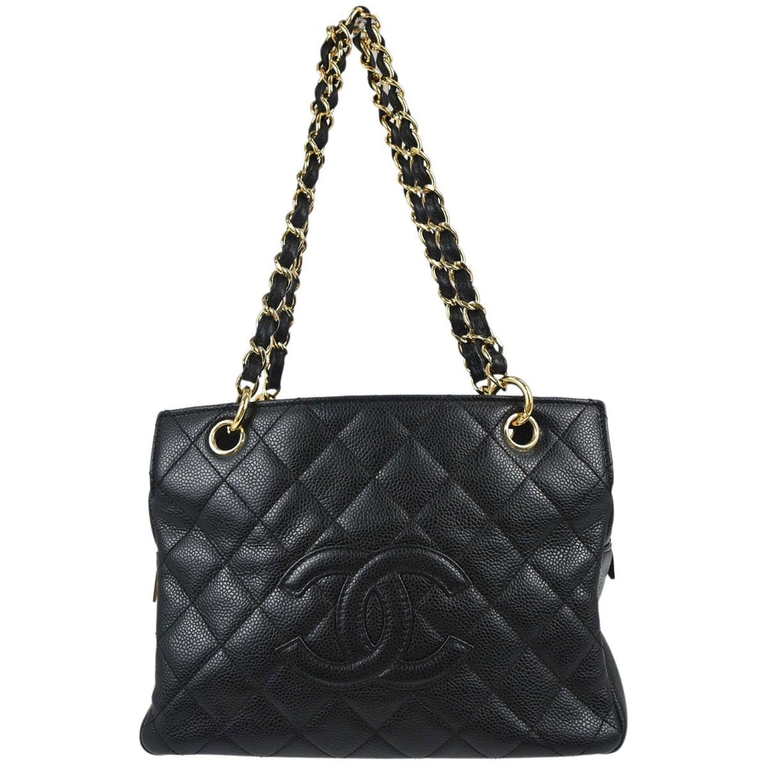 CHANEL Petite Timeless Tote PTT Black Caviar Leather Chain Handbag: CHANEL Petite Timeless Tote PTT Black Caviar Leather Chain Handbag Chanel Petite Timeless Tote PTT chain handbag in black caviar skin leather with a quilted exterior, zip closure, and chain straps. Th