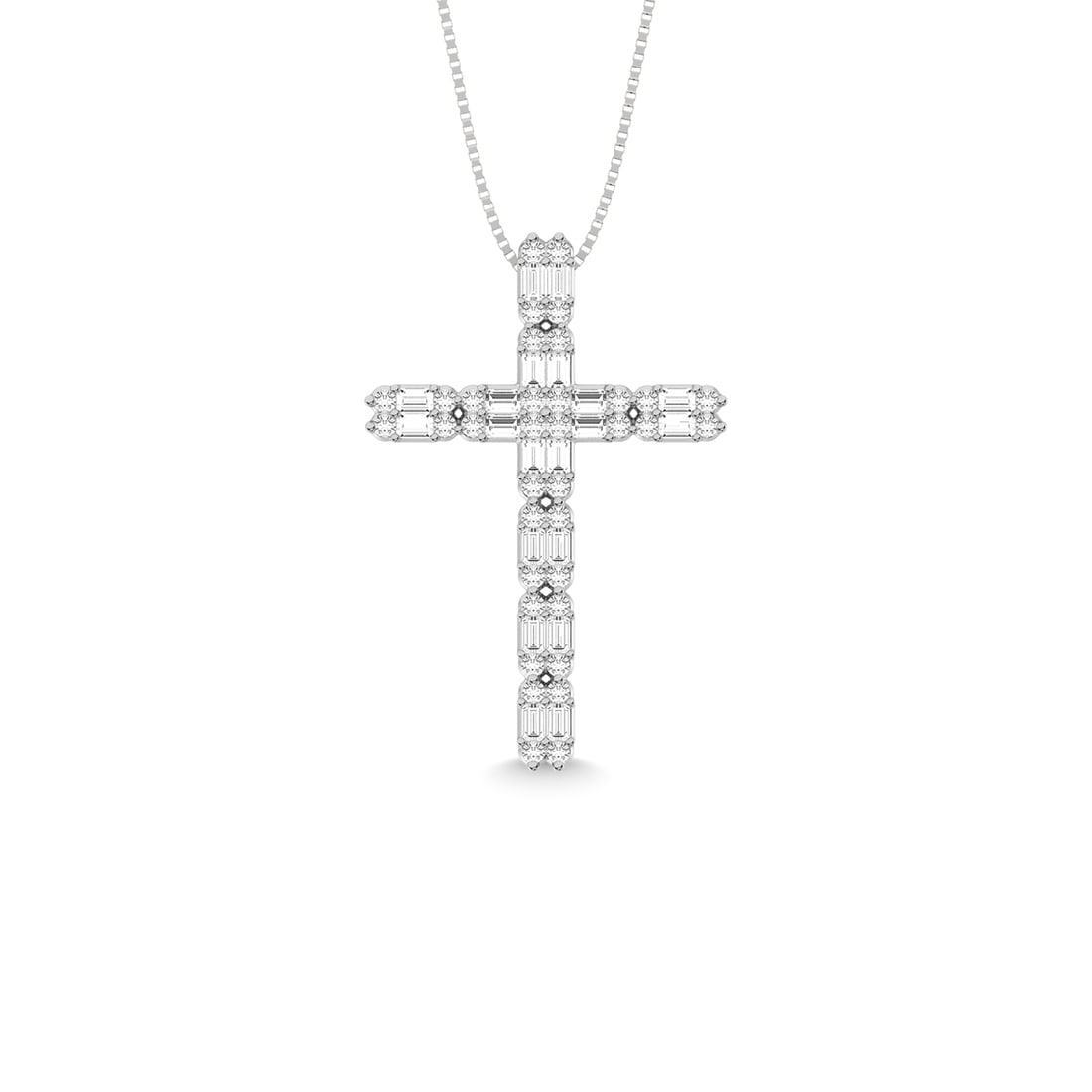 14K White Gold Diamond 1/2 Ct.Tw. Cross Pendant: 14K White Gold Diamond 1/2 Ct.Tw. Cross Pendant 14k White Gold Stone Color: G-h Stone Clarity: Si3 Unless otherwise specified, pendants that include a chain are paired with our standard 18-inch length