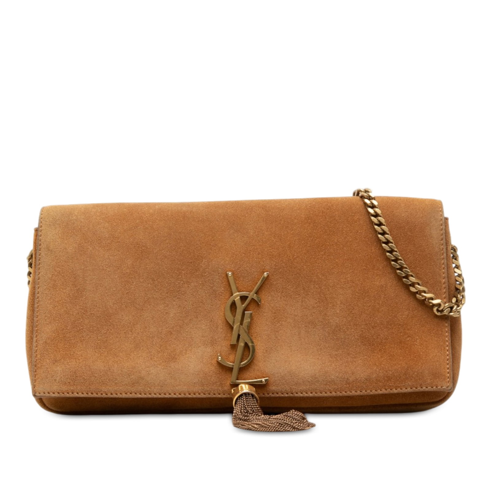 Saint Laurent Kate 99 Monogram suede tassel shoulder bag: Saint Laurent Kate 99 Monogram suede tassel shoulder bag Saint Laurent Kate 99 tassel bag crafted in brown suede leather with the Monogram design. This bag features a detachable chain strap, a front f