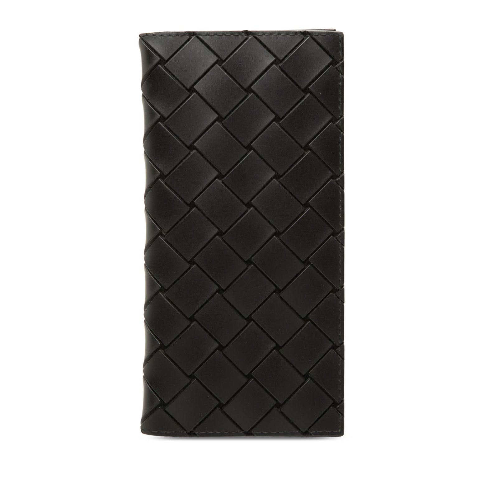 Bottega Veneta Intrecciato black leather bifold long wallet: Bottega Veneta Intrecciato black leather bifold long wallet Bottega Veneta bifold long wallet in black calfskin leather with the brand's Intrecciato woven design. The interior includes slip pockets fo