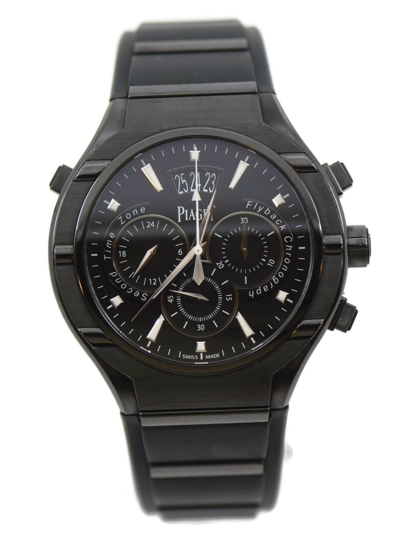 Piaget Polo FortyFive Flyback Chronograph Titanium Watch G0A37004 with Box and Papers: Piaget Polo FortyFive Flyback Chronograph Titanium Watch G0A37004 with Box and Papers Introducing the Piaget Polo FortyFive Flyback Chronograph watch, an exquisite timepiece crafted from durable titan