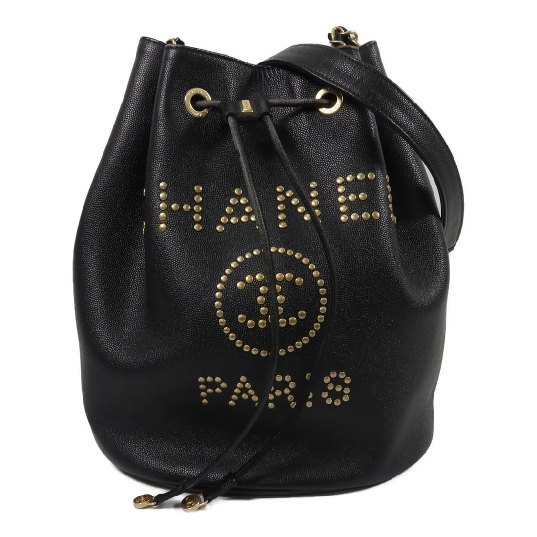 CHANEL Deauville CC Bucket Shoulder Bag Black Calfskin Chain: CHANEL Deauville CC Bucket Shoulder Bag Black Calfskin Chain Chanel Deauville bucket shoulder bag in black calfskin leather with CC detailing and a chain shoulder strap. This women's shoulder bag feat