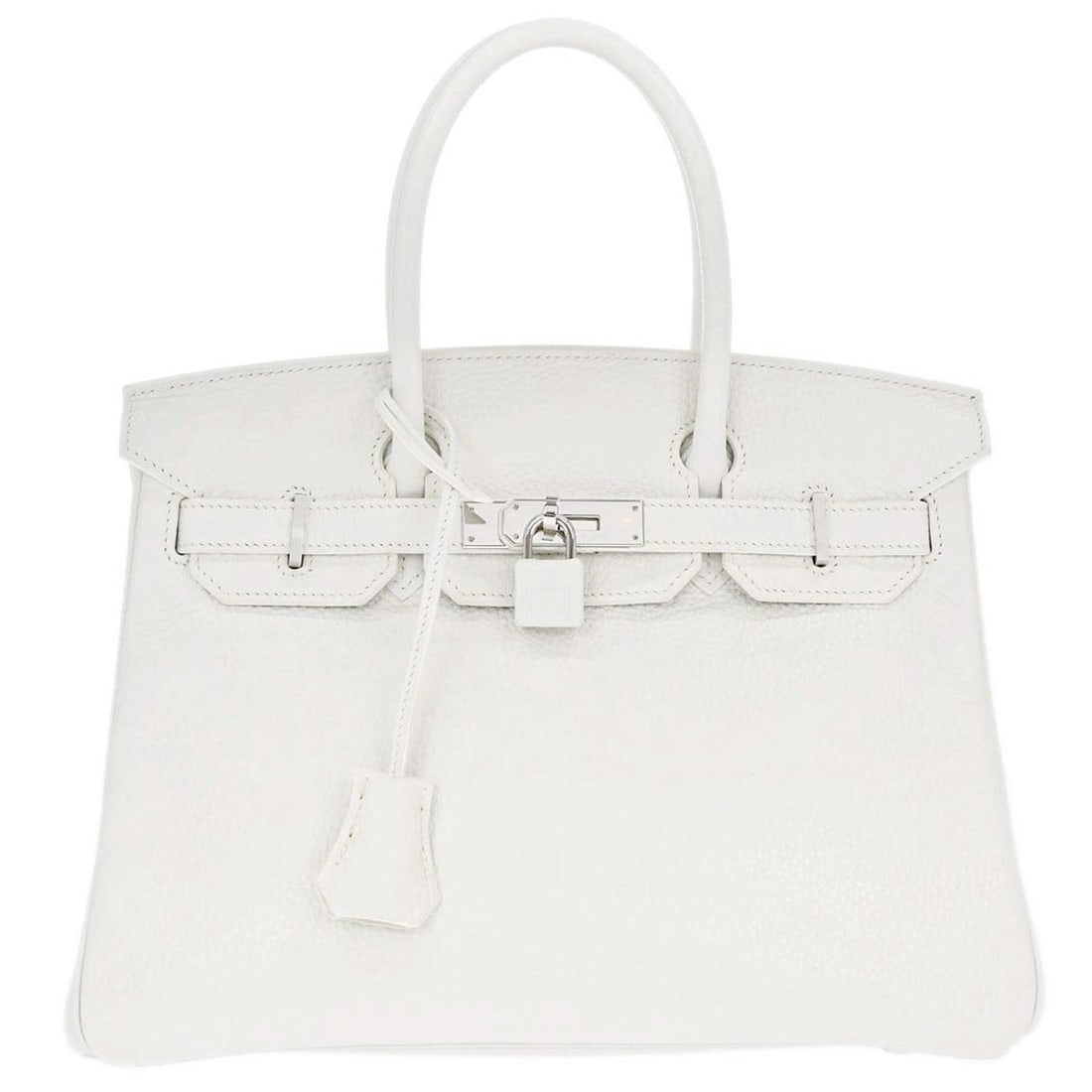 Hermes Birkin 30 White Top Handle Bag with Silver Hardware: Hermes Birkin 30 White Top Handle Bag with Silver Hardware Hermes Birkin 30 handbag in white with double handles and a turn-lock flap closure. Crafted in France with a white leather lining, this top h