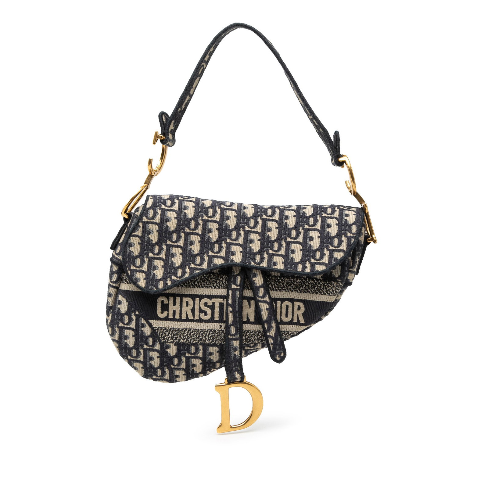 Dior Oblique Saddle Bag in Blue Embroidered Canvas (1 of 7)