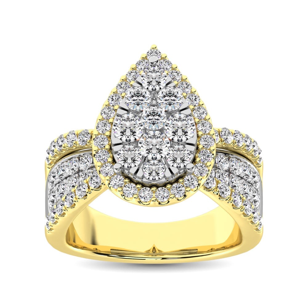 Diamond 1 Ct.Tw. Pear Shape Two Tone Engagement Ring: Diamond 1 Ct.Tw. Pear Shape Two Tone Engagement Ring 14k Two Tone Stone Color: G-h Stone Clarity: Si1 Each ring is presented in standard size 6.5. Complimentary resizing is available between sizes 510