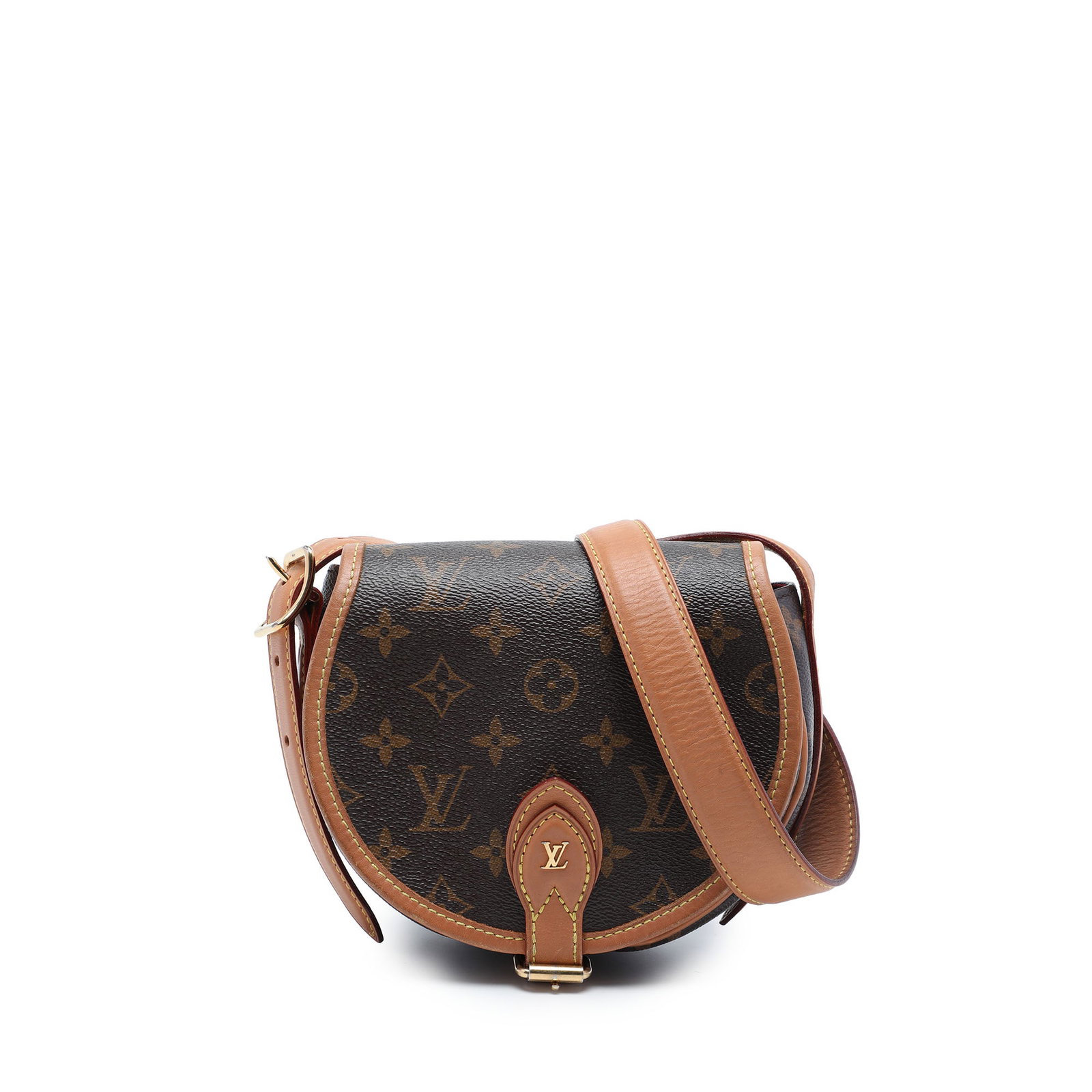 Louis Vuitton Tambourin Monogram Shoulder Bag Brown Canvas: Louis Vuitton Tambourin Monogram Shoulder Bag Brown Canvas Louis Vuitton Monogram Tambourin shoulder bag crafted with a monogram canvas body and vachetta leather trim. It features an adjustable flat v