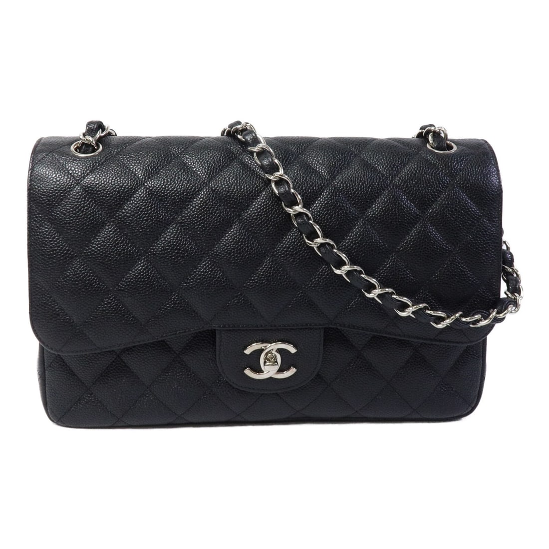 CHANEL A58600 Large Classic Shoulder Bag Black Calfskin CC SHW: CHANEL A58600 Large Classic Shoulder Bag Black Calfskin CC SHW CHANEL CC SHW Large Classic Chain Shoulder Bag in black calfskin leather. This shoulder bag features a classic chain design with a turn l
