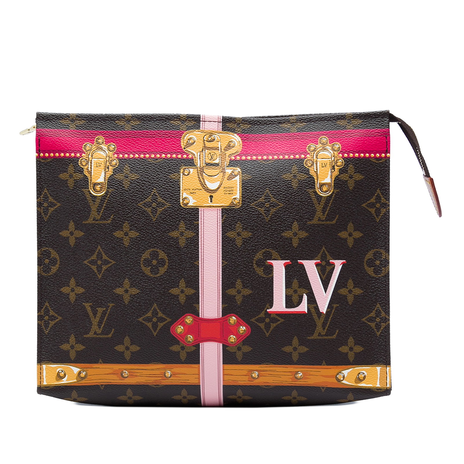 Louis Vuitton Monogram Summer Trunks Pouch 26 Toiletry Bag: Louis Vuitton Monogram Summer Trunks Pouch 26 Toiletry Bag Louis Vuitton Monogram Summer Trunks Toiletry Pouch 26 crafted in monogram canvas with a top zip closure. Made in France, this brown pouch of