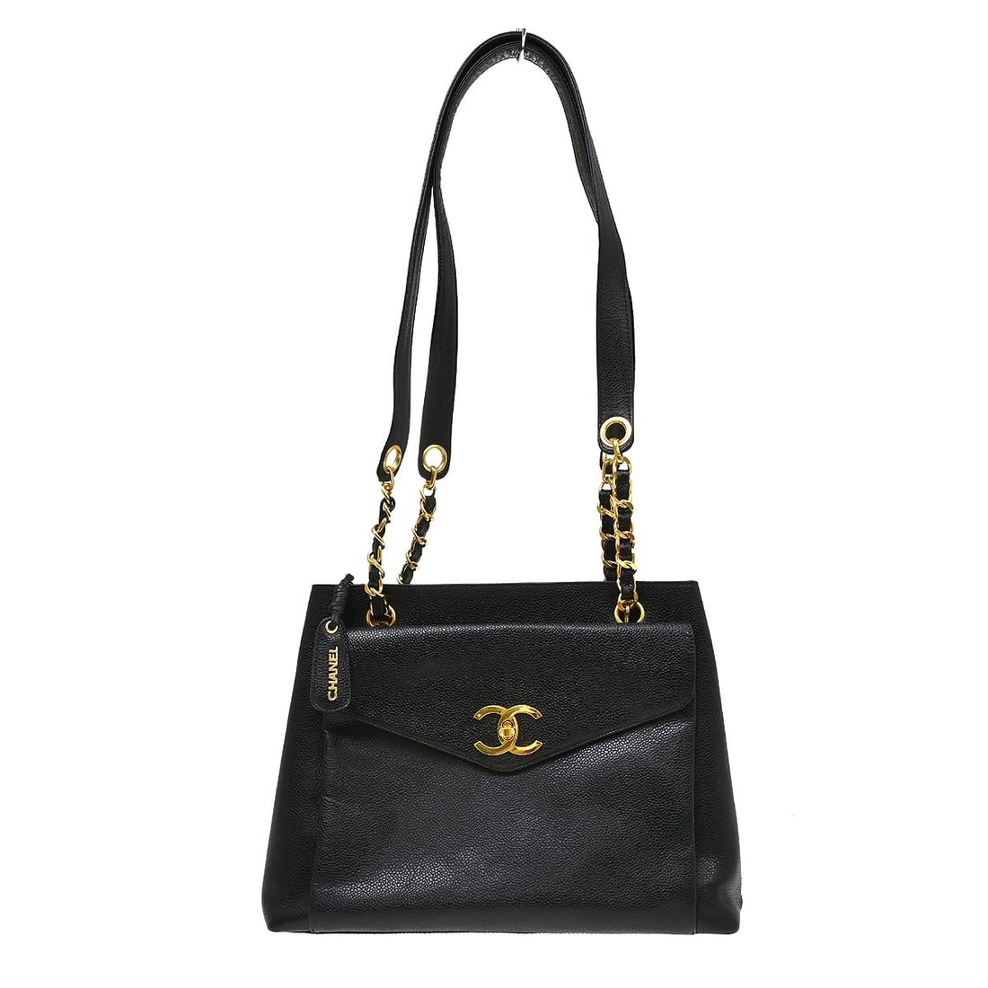 CHANEL Medium Black Calfskin Tote Shoulder Bag: CHANEL Medium Black Calfskin Tote Shoulder Bag Chanel shoulder tote bag in black calfskin with a zip closure, shoulder strap, leather lining, and multiple pockets. Made in Italy, this medium tote feat