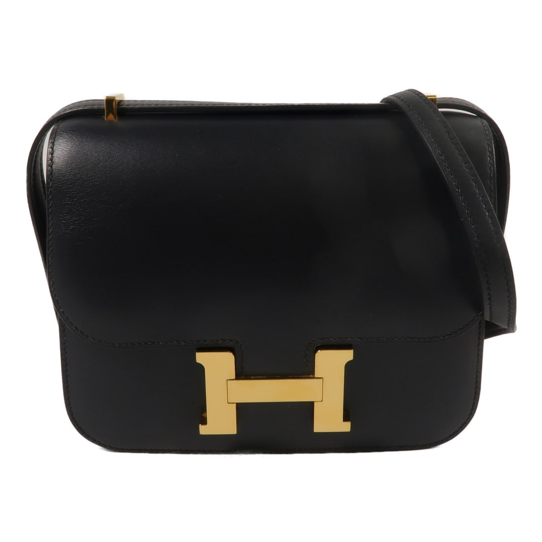 HERMES Constance Mini Shoulder Bag Noir Swift Calfskin: HERMES Constance Mini Shoulder Bag Noir Swift Calfskin Hermes Constance Mini shoulder bag in Noir Swift leather with a black frame color. Made in France, this women's shoulder bag features a flap desi