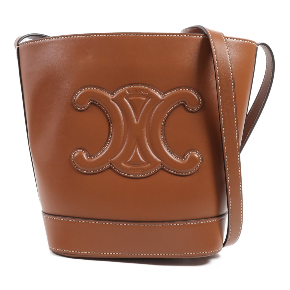 CELINE Cuir Triomphe Brown Calfskin Shoulder Bag GHW: CELINE Cuir Triomphe Brown Calfskin Shoulder Bag GHW Celine Cuir Triomphe shoulder bag in brown calfskin leather with a structured silhouette and shoulder strap. The interior includes one open pocket,