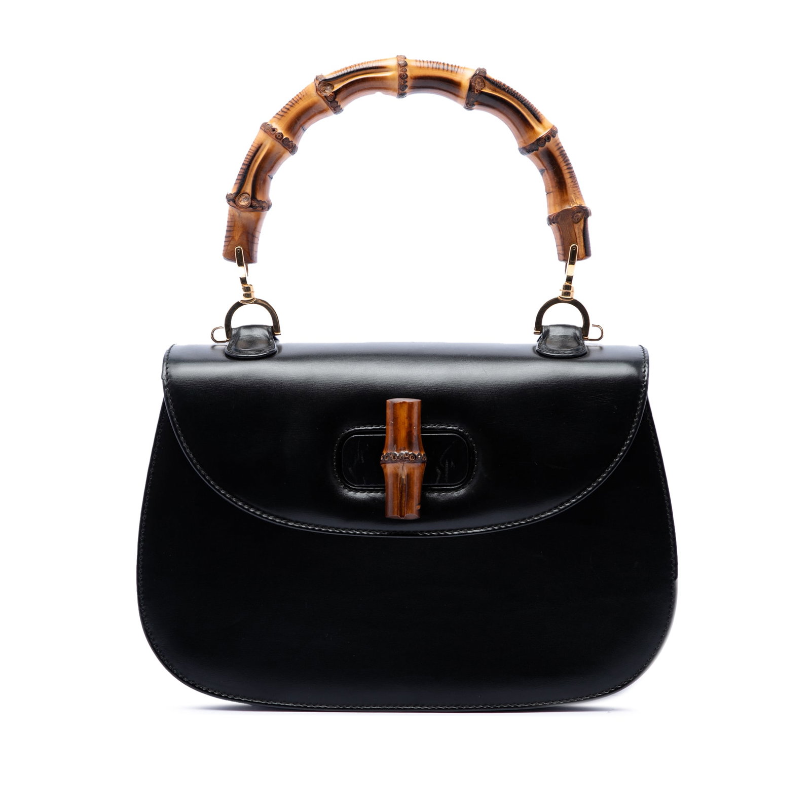 Gucci Bamboo Top Handle Satchel Small Black Calfskin Leather (1 of 6)