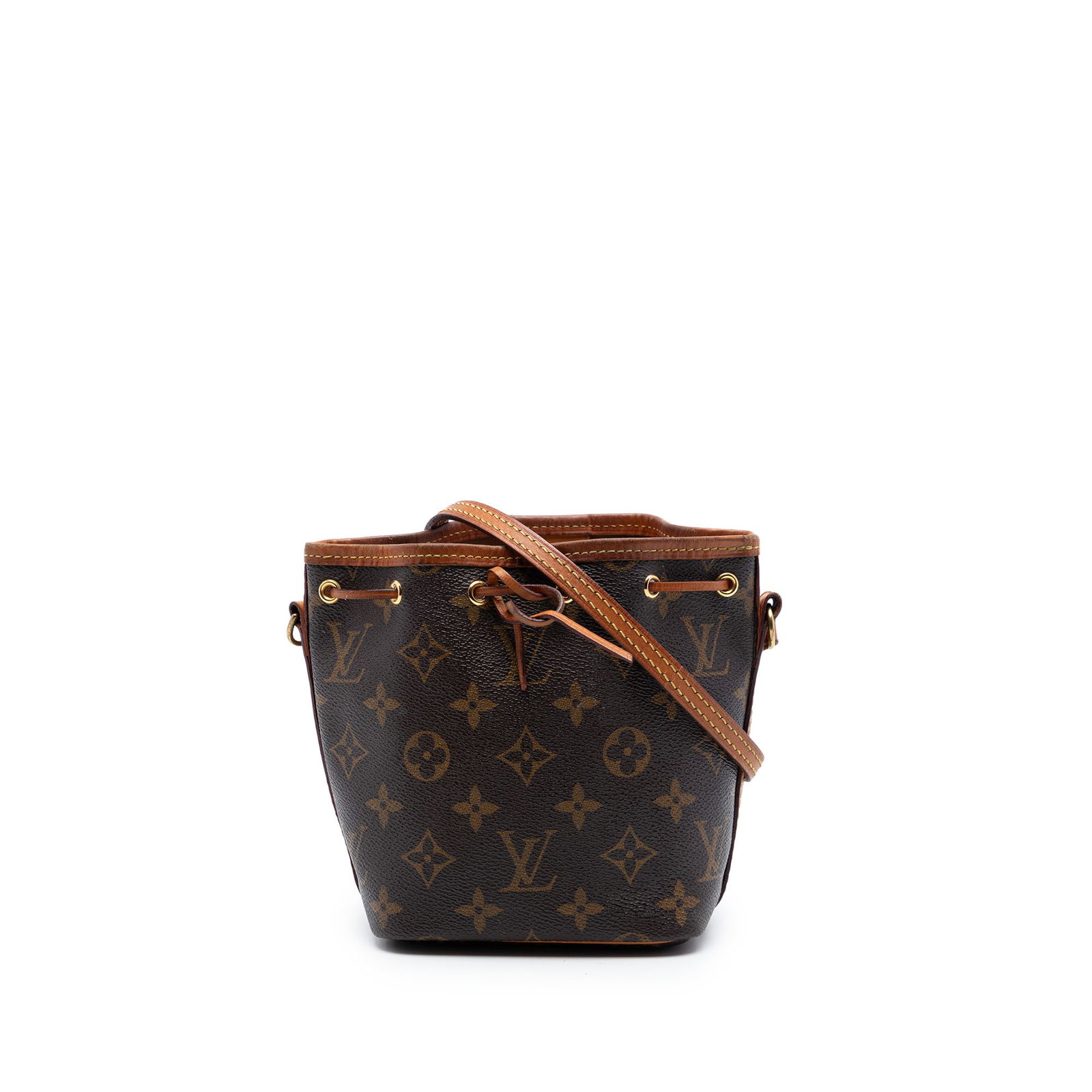 Louis Vuitton Nano Noe Monogram Canvas Bucket Bag: Louis Vuitton Nano Noe Monogram Canvas Bucket Bag Louis Vuitton Monogram Nano Noe bag made in France. It features a monogram canvas body with vachetta leather trim, a flat vachetta leather strap, and 