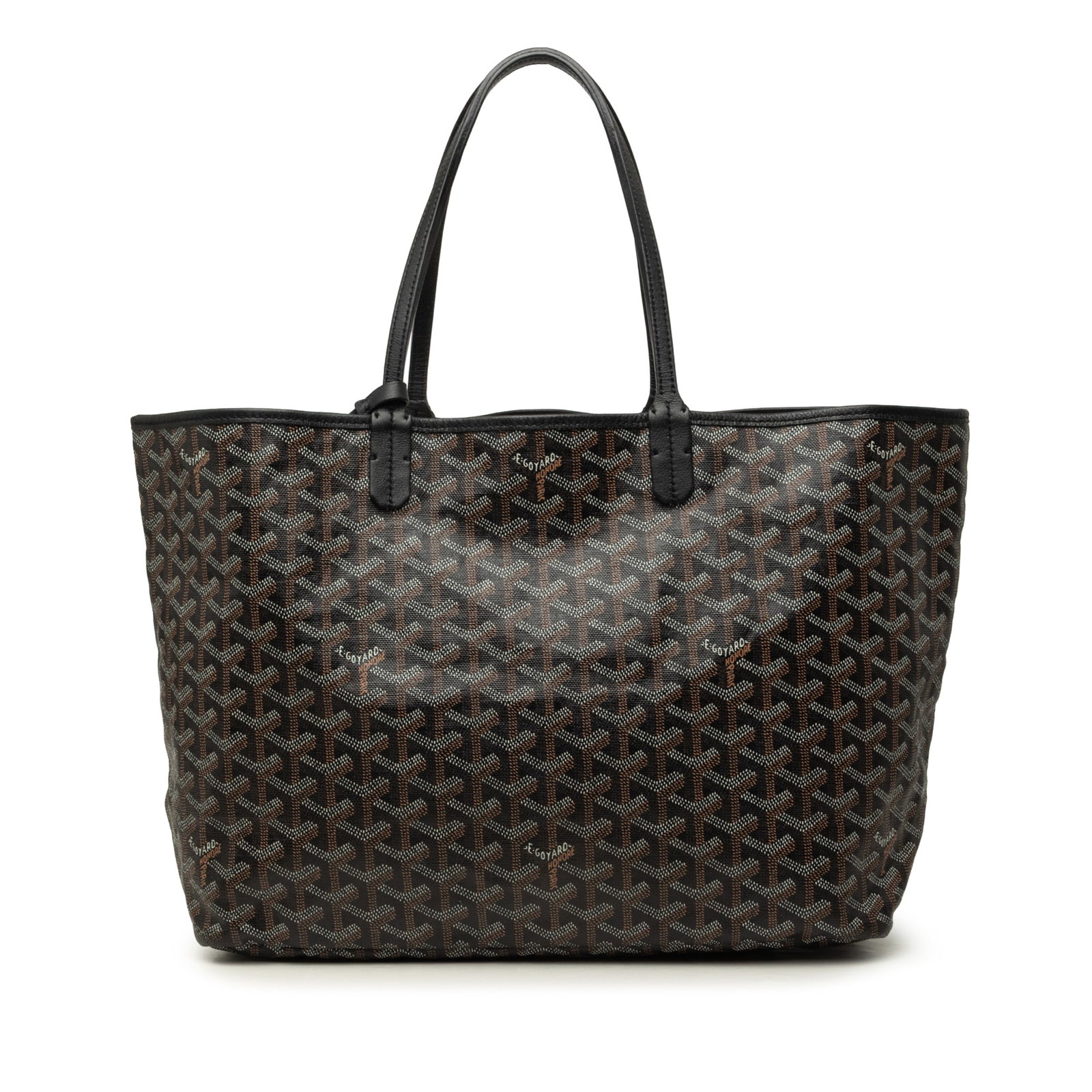 Goyard Saint Louis PM Tote in Black Goyardine Canvas: Goyard Saint Louis PM Tote in Black Goyardine Canvas The Goyardine Saint Louis PM is a black tote bag crafted with a coated canvas body and flat leather handles. It features an open top and includes a