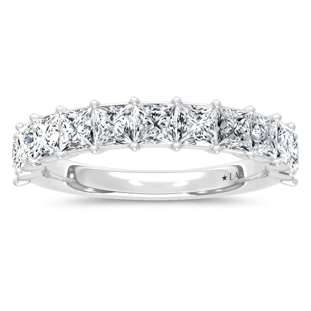 14K White Gold Lab Grown Diamond 2 1/4 Ct.Tw. Princess Band: 14K White Gold Lab Grown Diamond 2 1/4 Ct.Tw. Princess Band This 14K White Gold Band, set with 2 1/4 Ct.Tw. of Princess Cut Lab Grown Diamonds, embodies sophistication and refinement. The diamonds' br