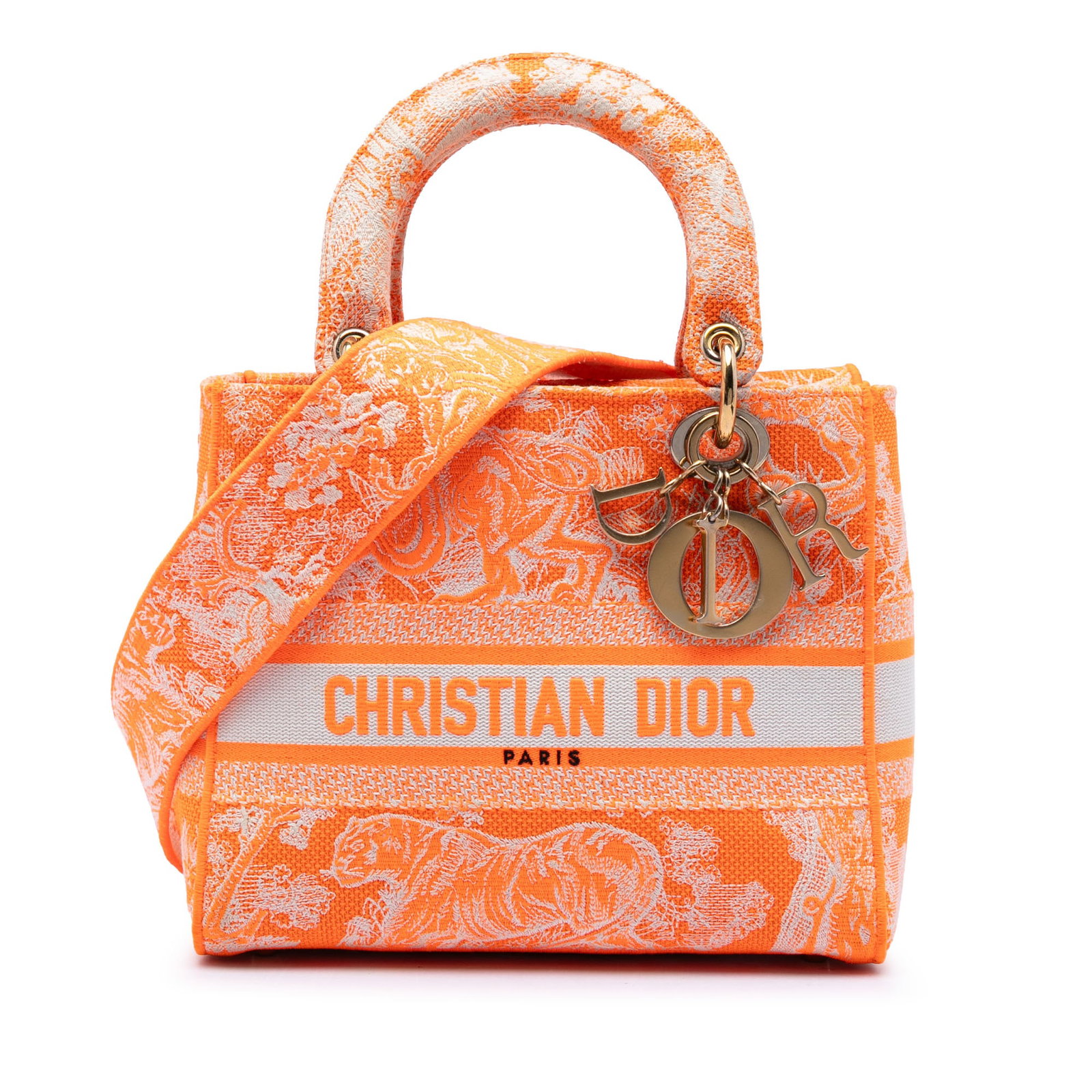 Dior Lady D Lite Medium Toile De Jouy Embroidered Canvas Bag: Dior Lady D Lite Medium Toile De Jouy Embroidered Canvas Bag The Dior Medium Embroidered Canvas Toile De Jouy Lady D Lite is a medium bag made in Italy with an embroidered canvas body, flat embroidere