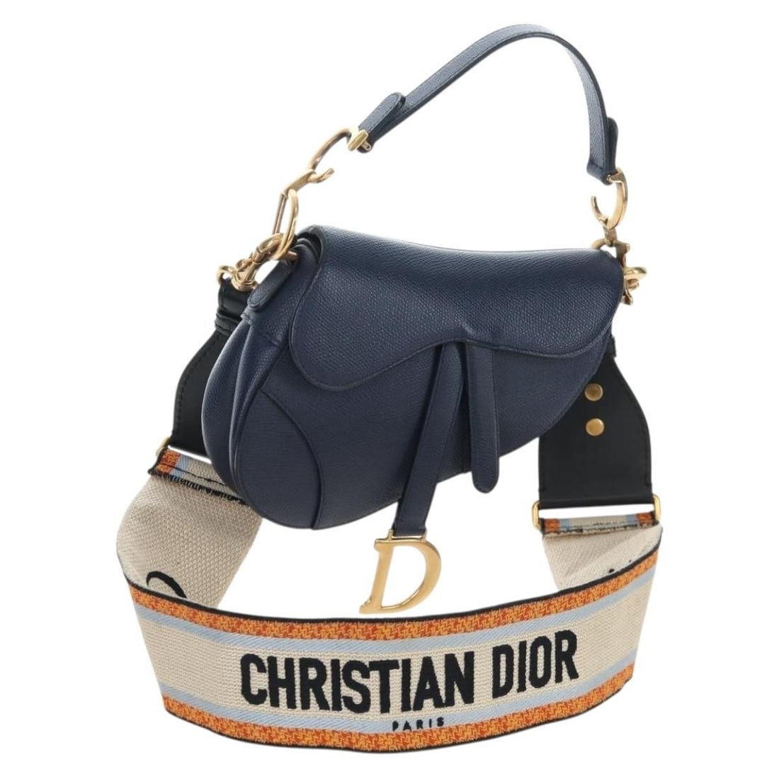 Christian Dior Saddle 2way Shoulder Bag Navy Leather Gold Tone: Christian Dior Saddle 2way Shoulder Bag Navy Leather Gold Tone Authentic Christian Dior Saddle shoulder bag in navy leather with gold-tone accents. This 2-way design can be carried by the handle or wo